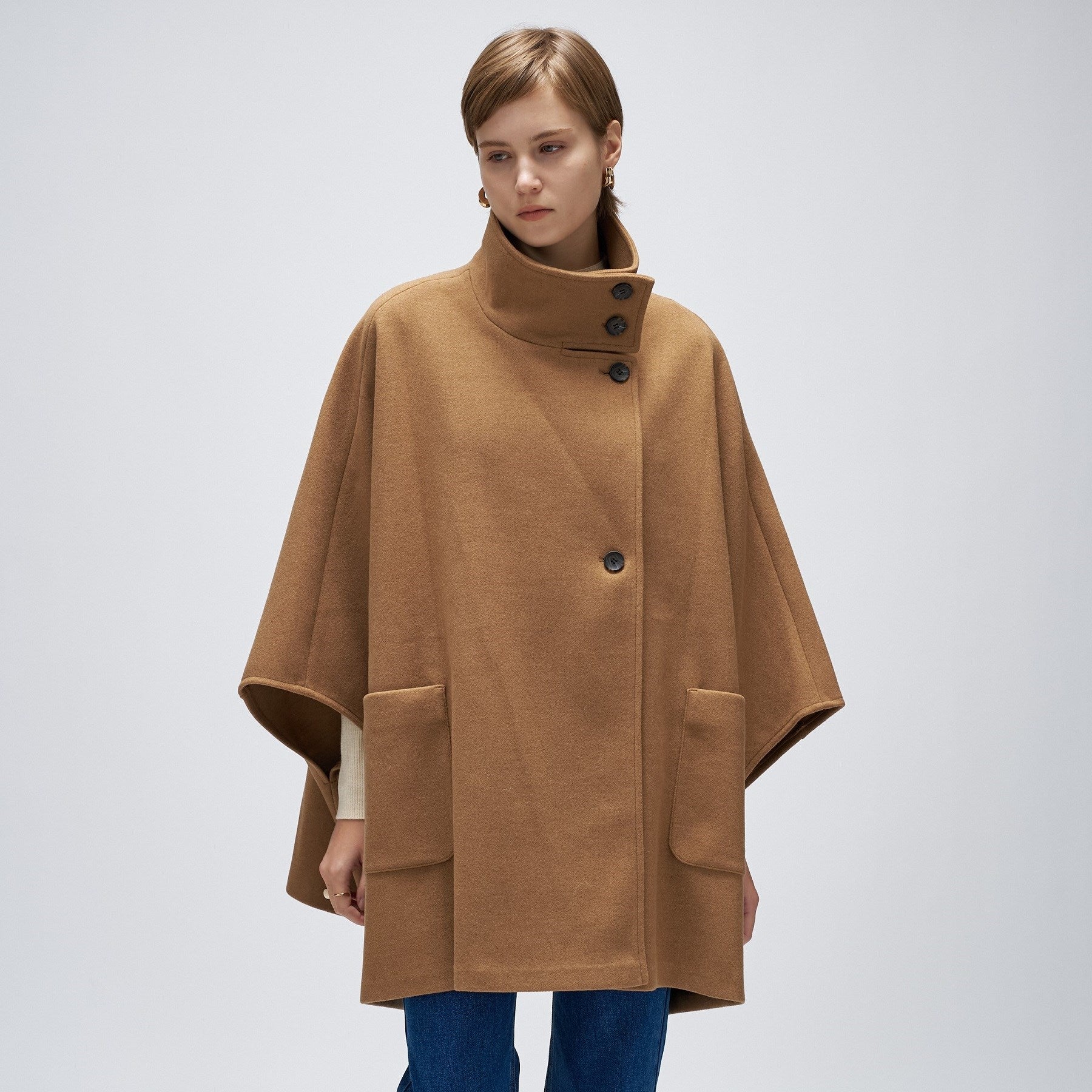 クロエンス cloenc 【手洗い可】メルトンジャージケープコートコート (ネイビー(094)) ネイビー(094)