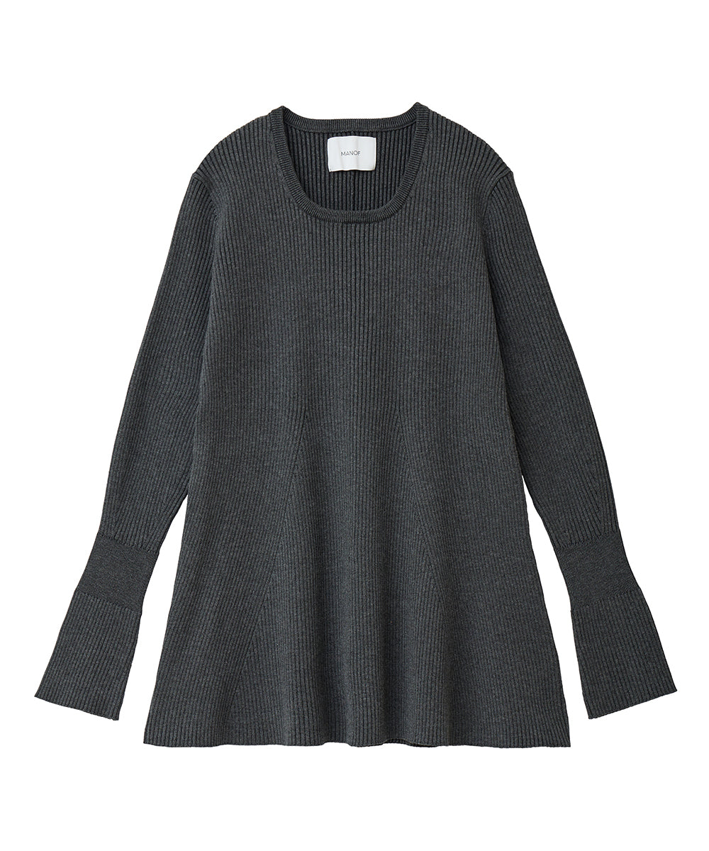 マノフ MANOF FLARE RIB KNIT TOPS (GRAY) GRAY