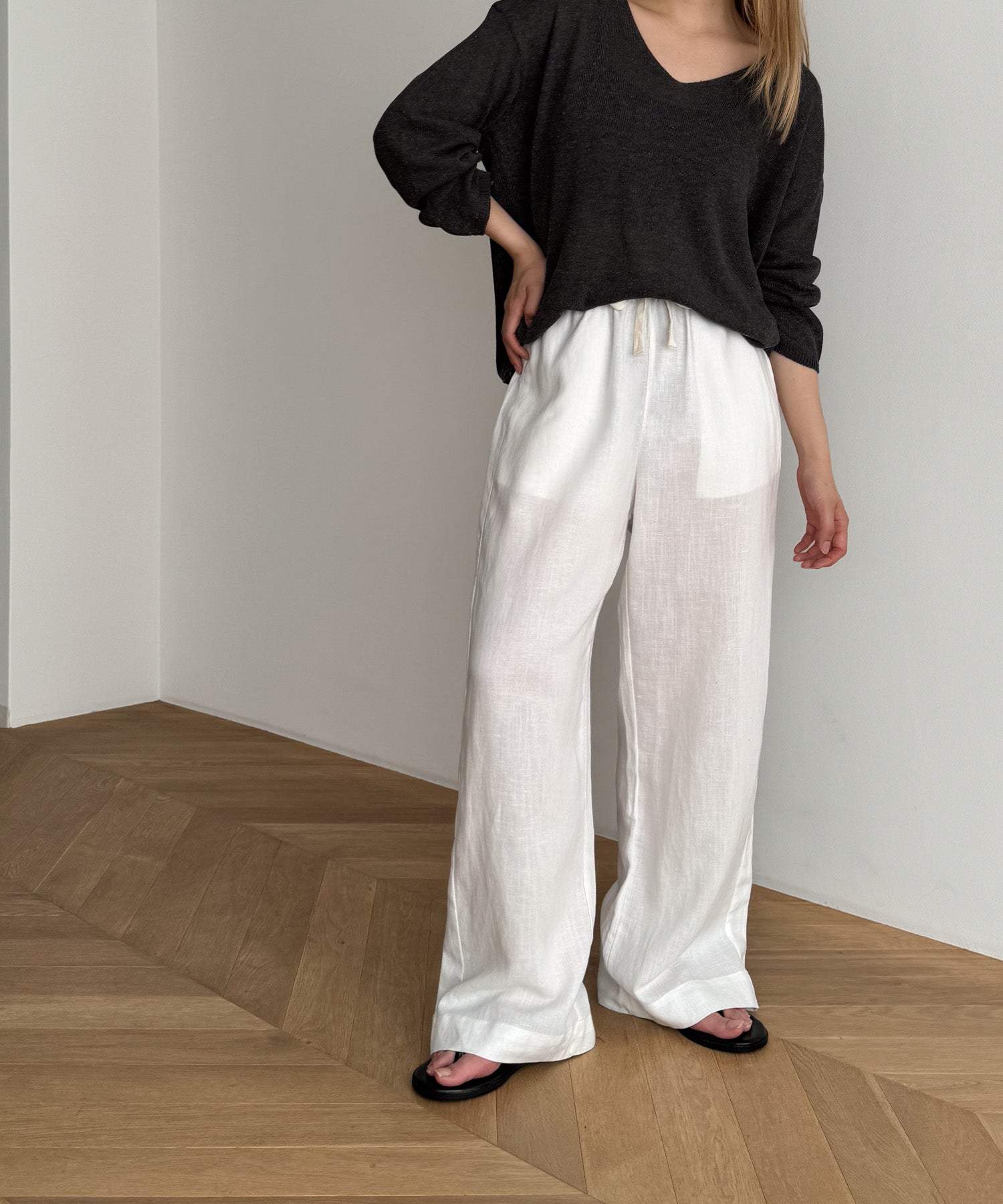 キャナルジーン CANAL JEAN El mar リネンイージーパンツ (ホワイト) ホワイト