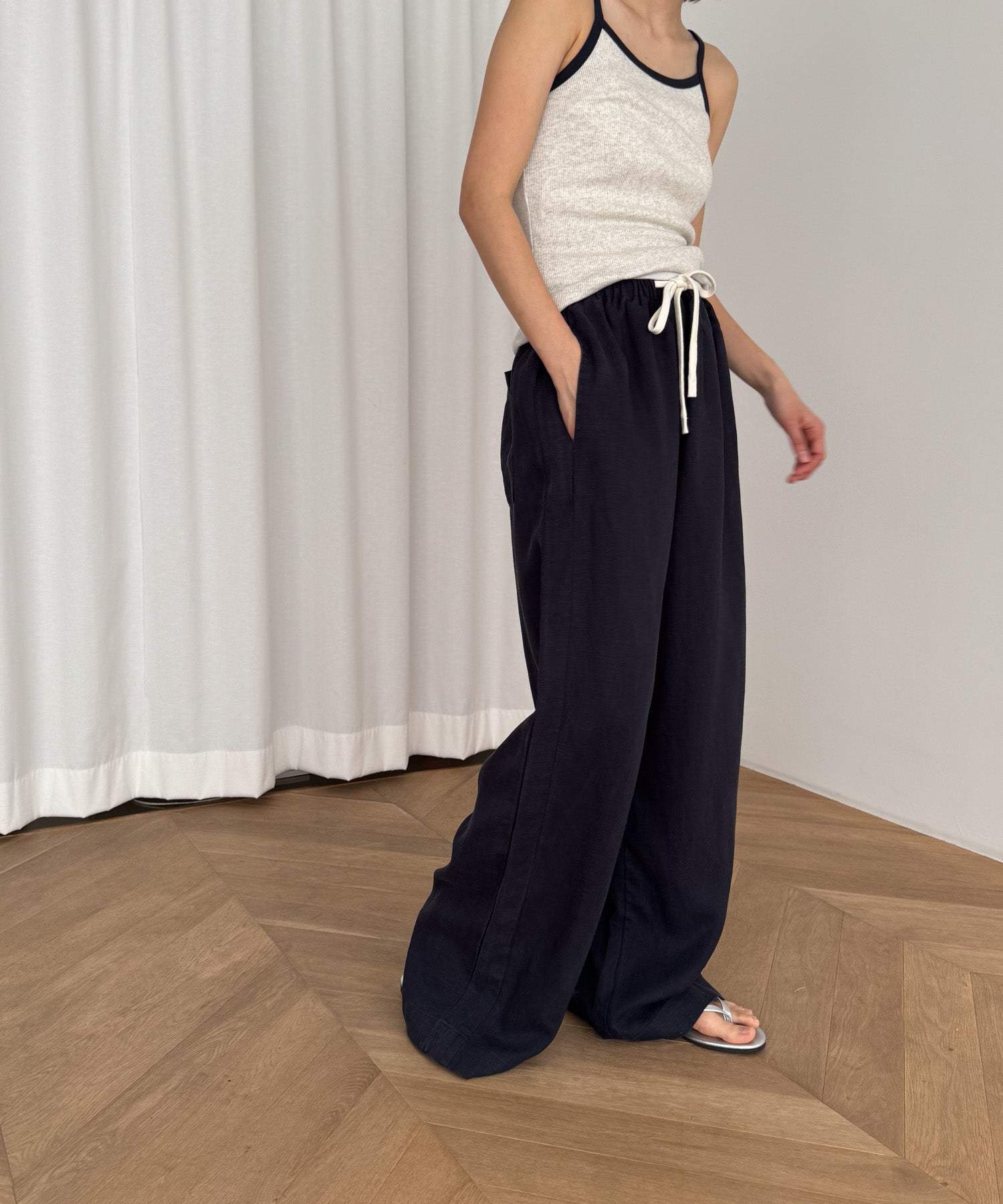 キャナルジーン CANAL JEAN El mar リネンイージーパンツ (ホワイト) ホワイト