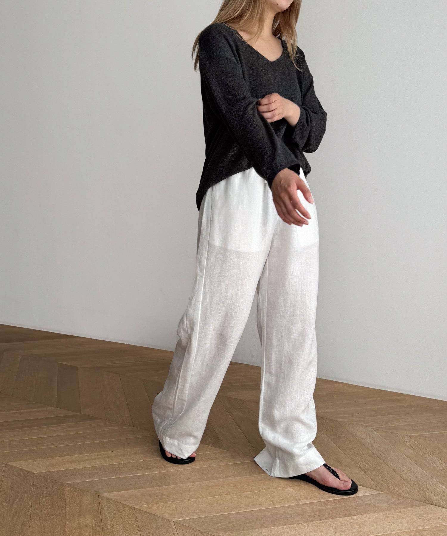 キャナルジーン CANAL JEAN El mar リネンイージーパンツ (ホワイト) ホワイト