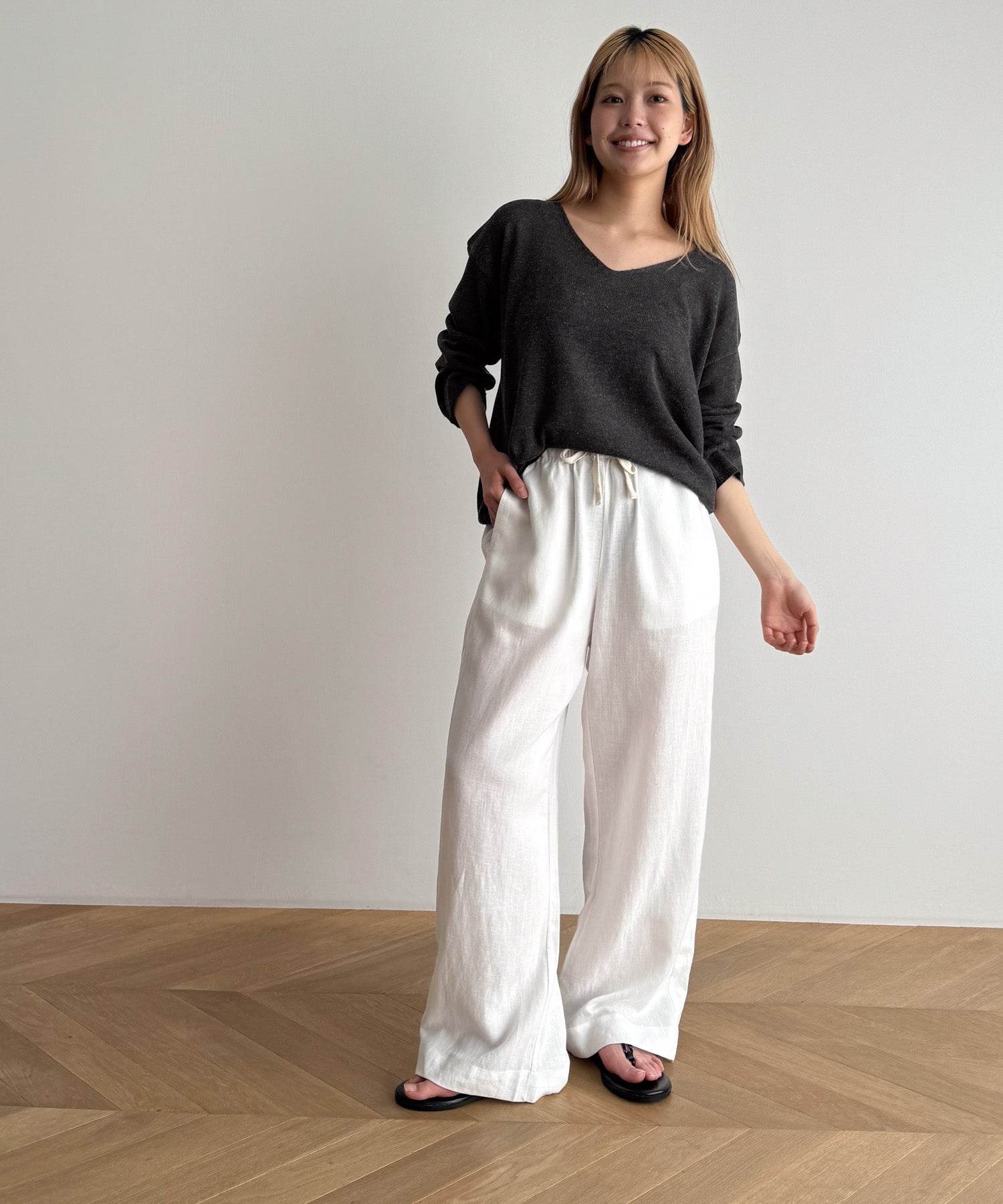 キャナルジーン CANAL JEAN El mar リネンイージーパンツ (ホワイト) ホワイト