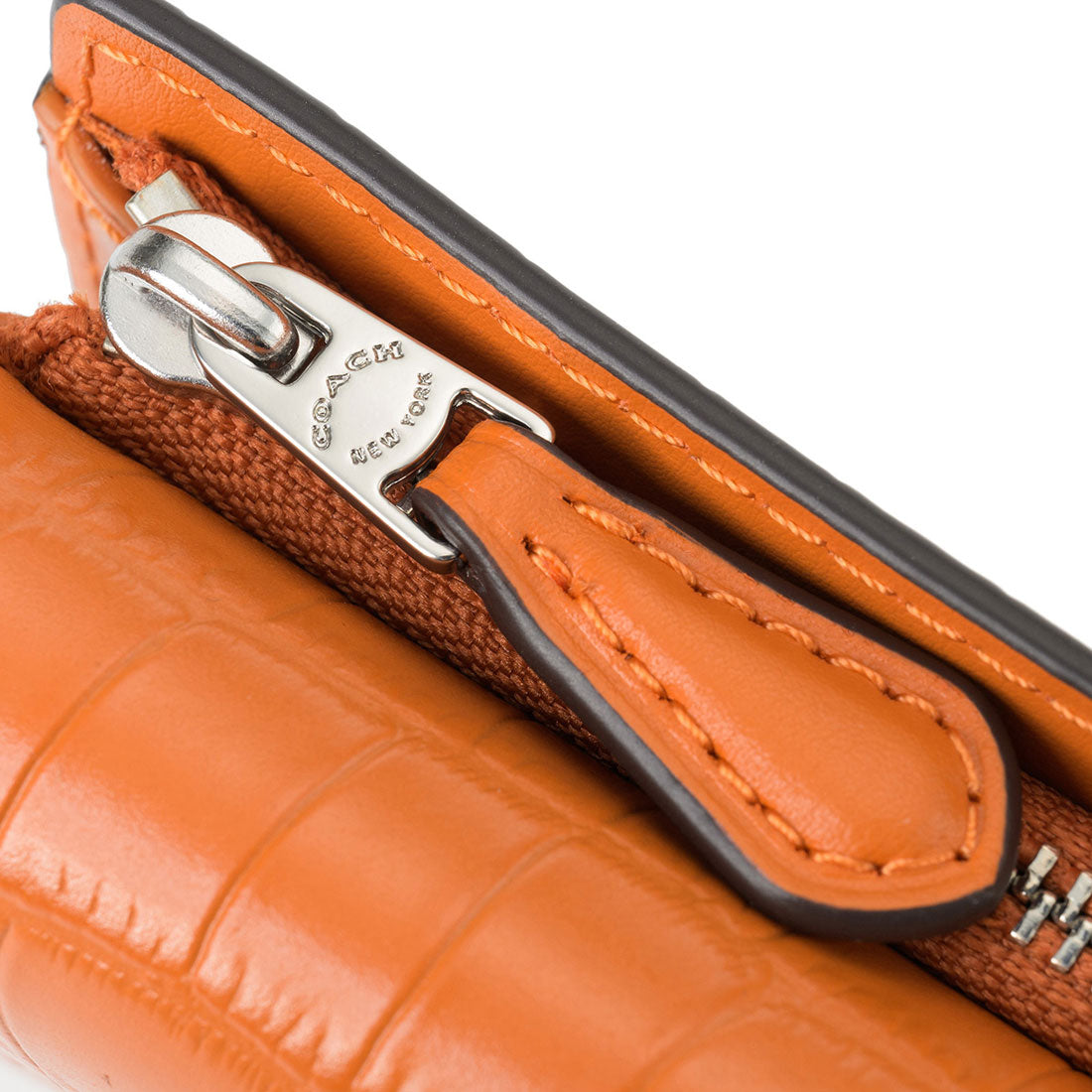 コーチ COACH 3つ折り財布 クロコダイル エンボスド レザー マイクロ ウォレット Micro Wallet CU914 SVS5B WASHED ORANGE (ウォッシュドオレンジ) ウォッシュドオレンジ