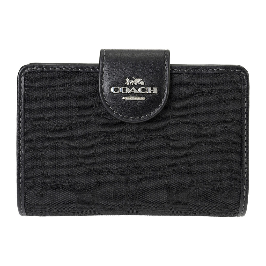 コーチ COACH 2つ折り財布 シグネチャー ジャカード ミディアム コーナー ジップ ウォレット CU402 SBKBK BLACK