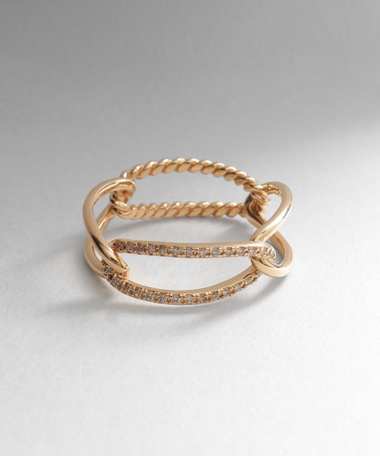 ココシュニック COCOSHNIK ◆K10ダイヤモンド ロープPCチェーン リング (イエローゴールド(104)) イエローゴールド(104)