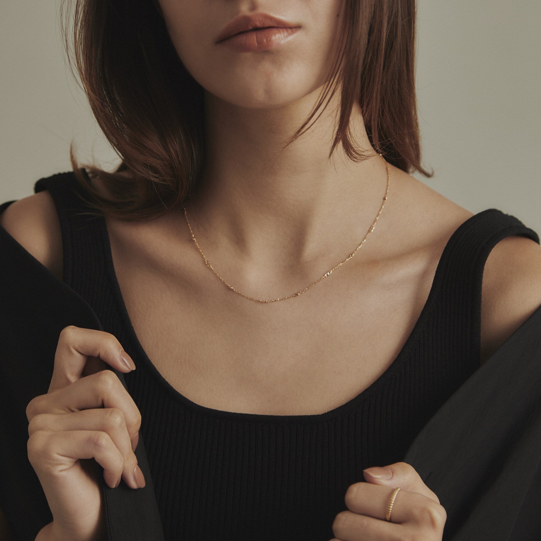 ココシュニック COCOSHNIK K18フラットキヘイ×ハニーカットビーズ ネックレス (イエローゴールド(100)) イエローゴールド(100)