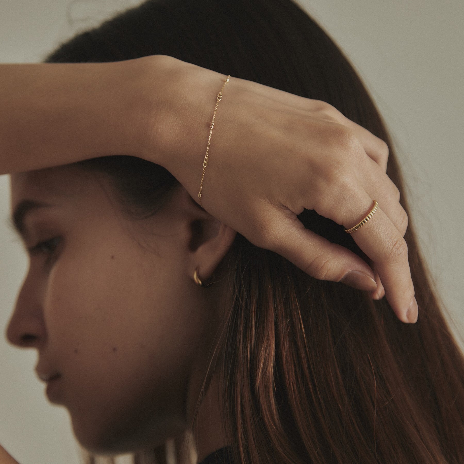 ココシュニック COCOSHNIK K18フラットキヘイ×カットビーズ ブレスレット (イエローゴールド(100)) イエローゴールド(100)