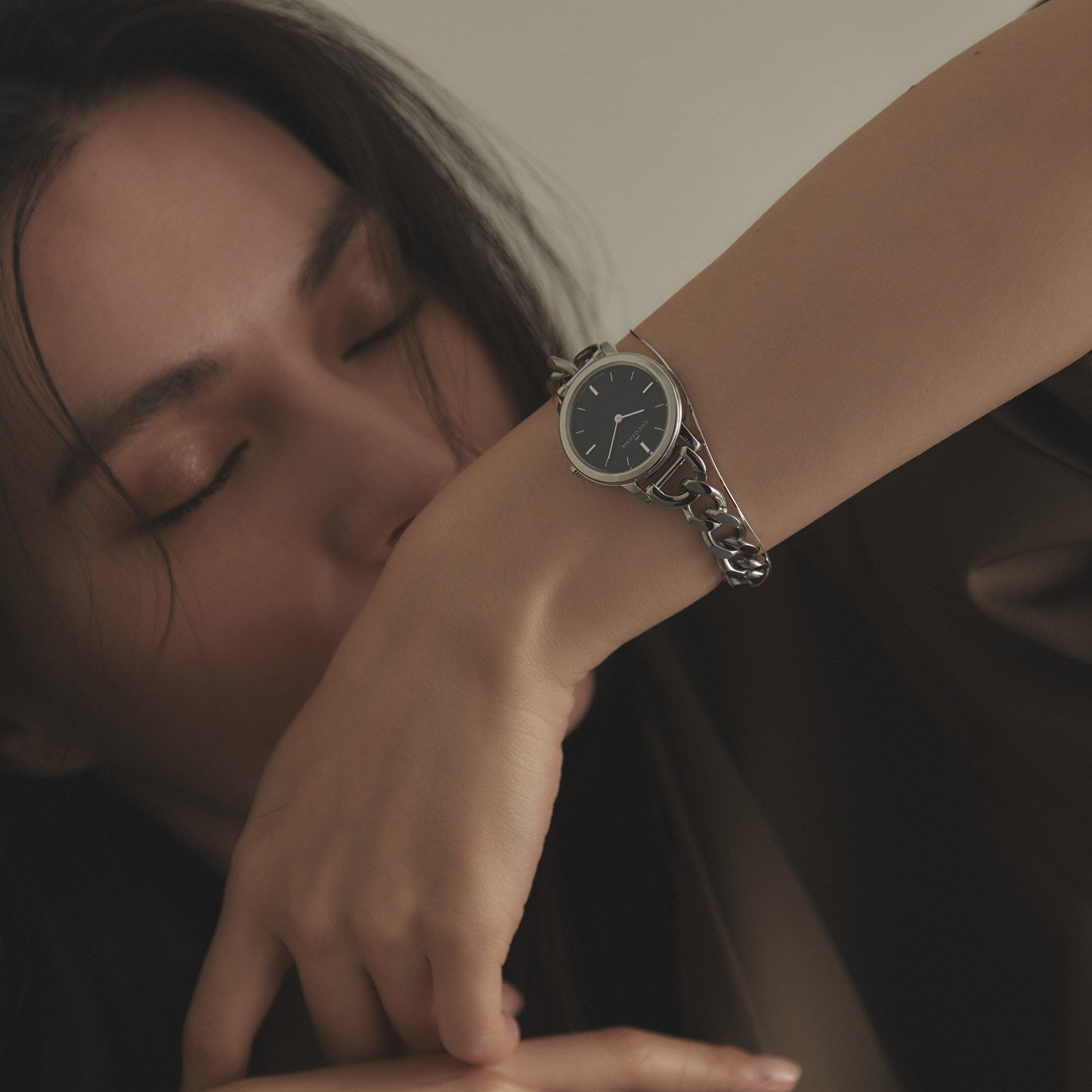 COCOSHNIK SS 圓形鏈條皮帶手錶