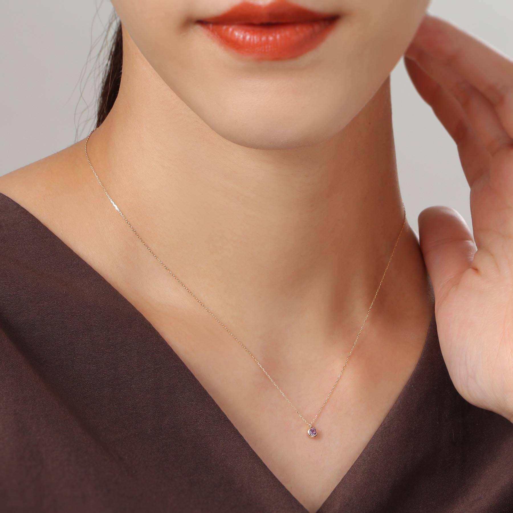 ココシュニック COCOSHNIK 【WEB限定】K10スピリチュアルストーン(アメシスト)ネックレス イエローゴールド(102)