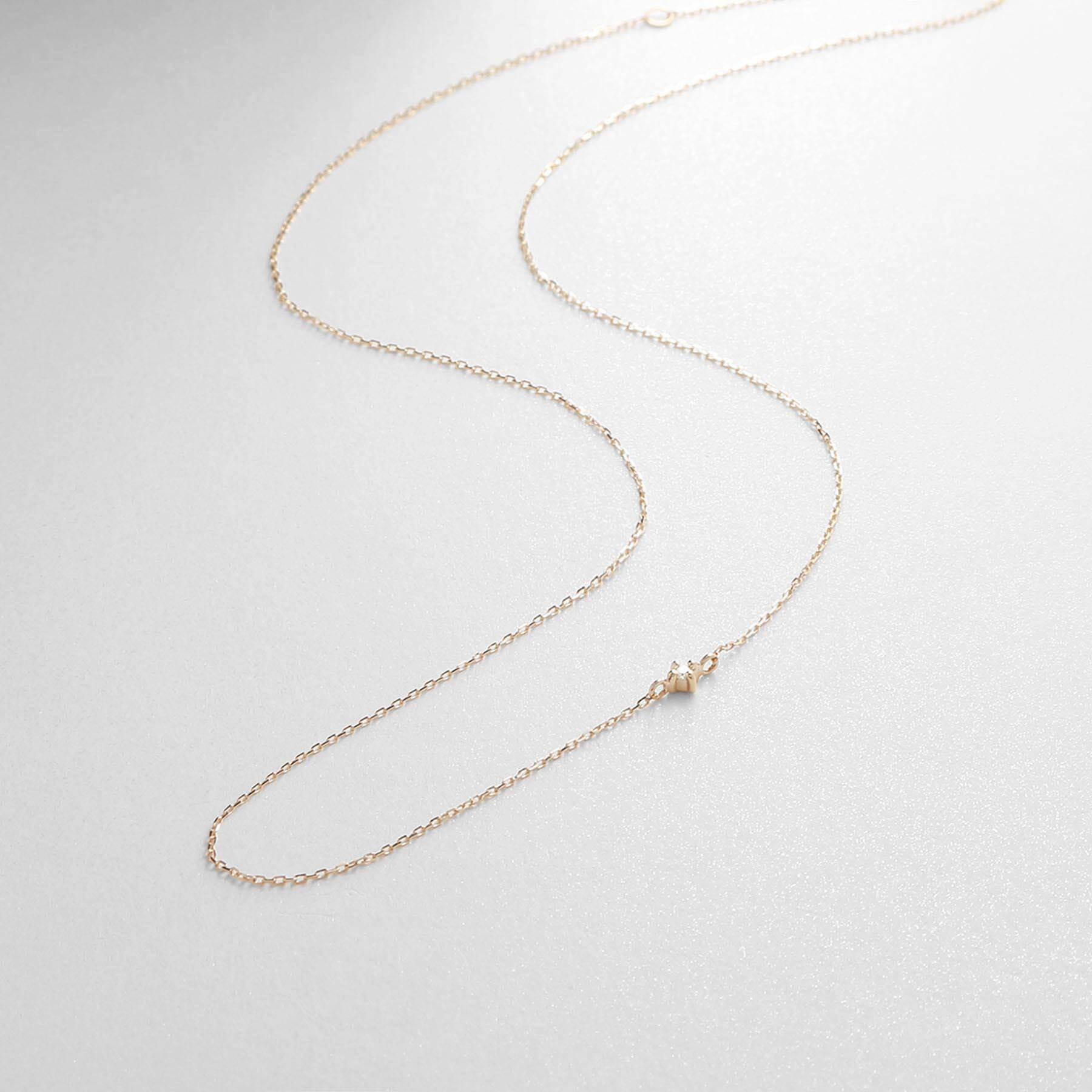 ココシュニック COCOSHNIK K10ダイヤモンド爪留め アシンメトリーネックレス イエローゴールド(104)