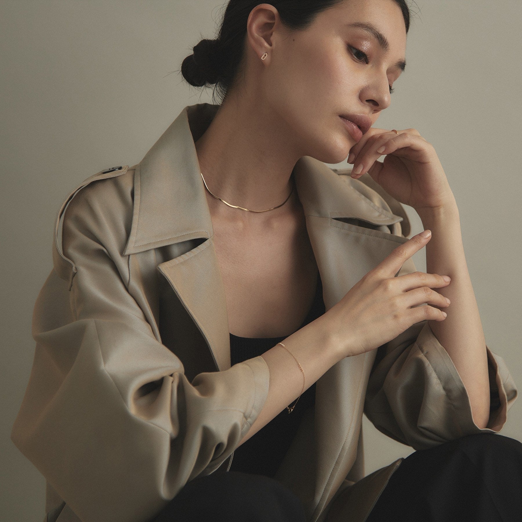 ココシュニック COCOSHNIK K18フラットスネーク ネックレス細 (クリスタル/透明(100)) クリスタル/透明(100)