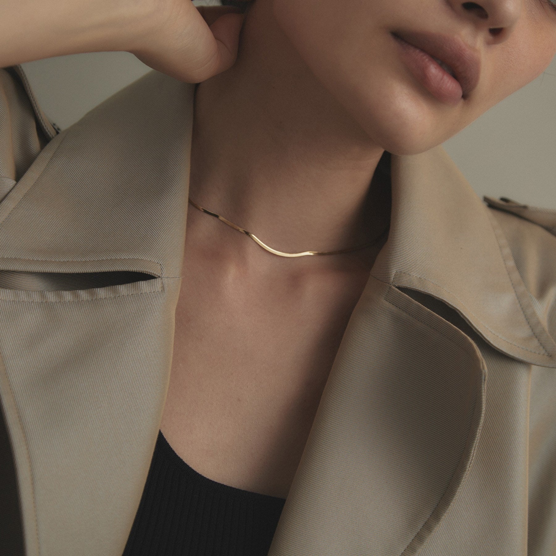 ココシュニック COCOSHNIK K18フラットスネーク ネックレス細 (クリスタル/透明(100)) クリスタル/透明(100)