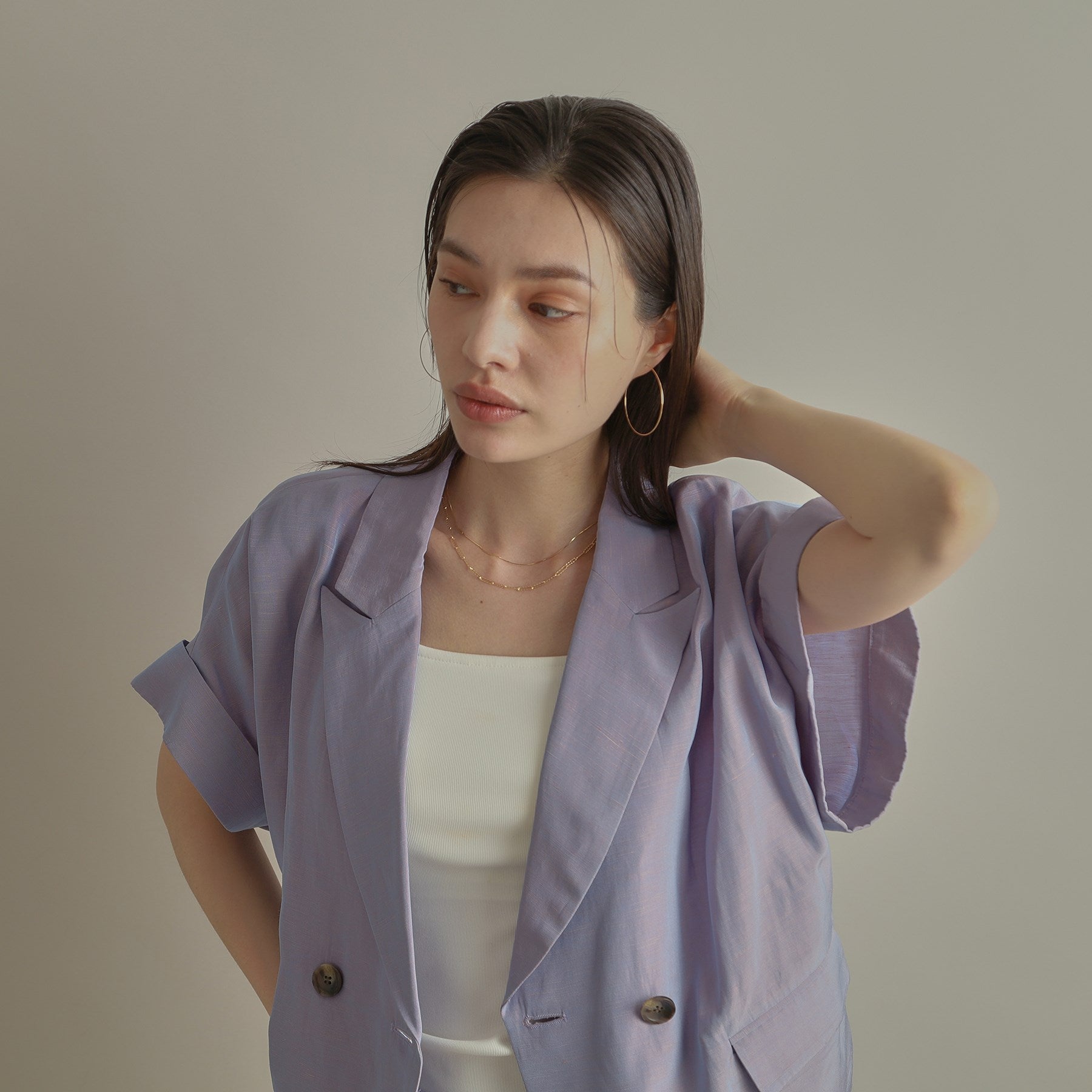 ココシュニック COCOSHNIK K18オメガチェーン フープピアス大 (イエローゴールド(100)) イエローゴールド(100)