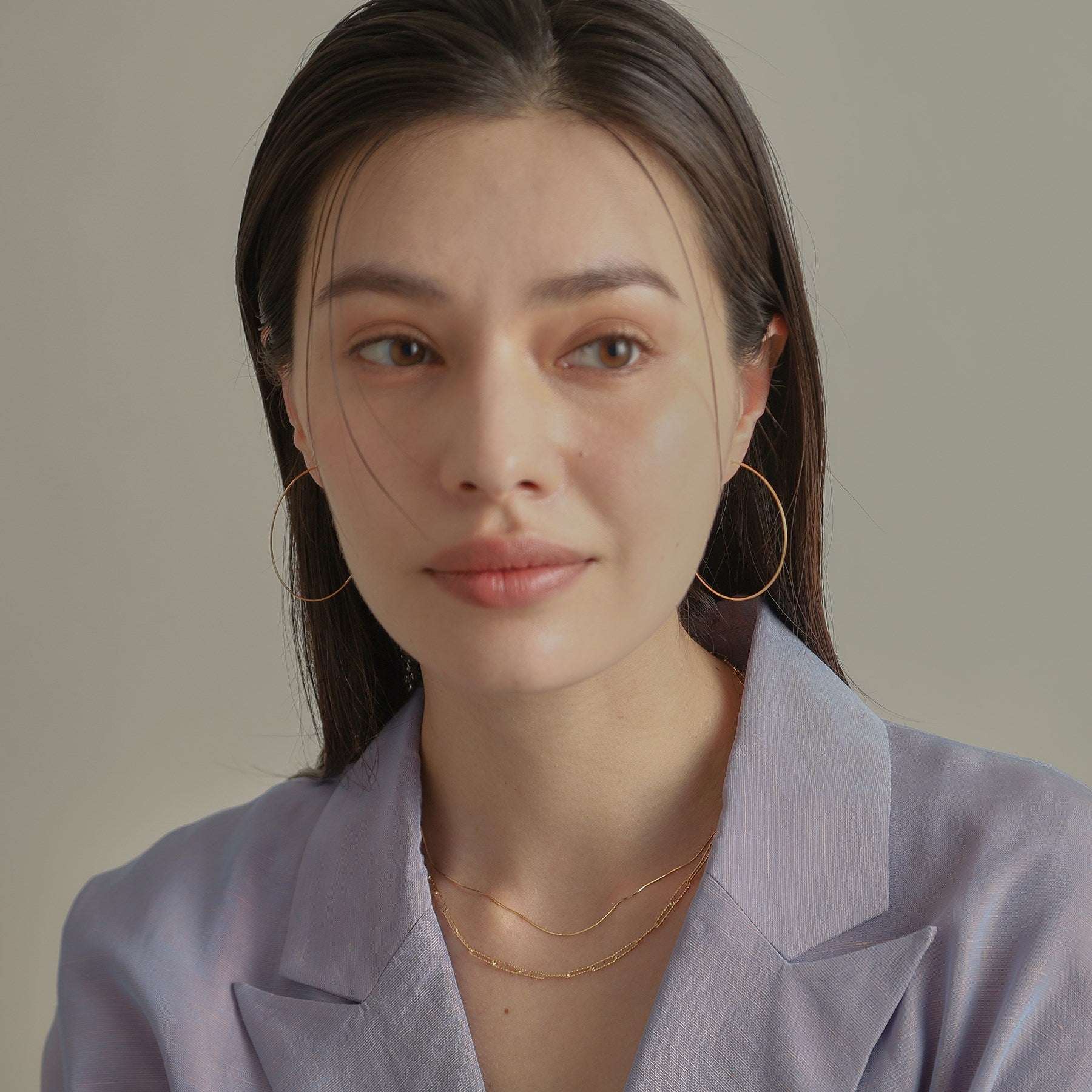 ココシュニック COCOSHNIK K18オメガチェーン フープピアス大 (イエローゴールド(100)) イエローゴールド(100)