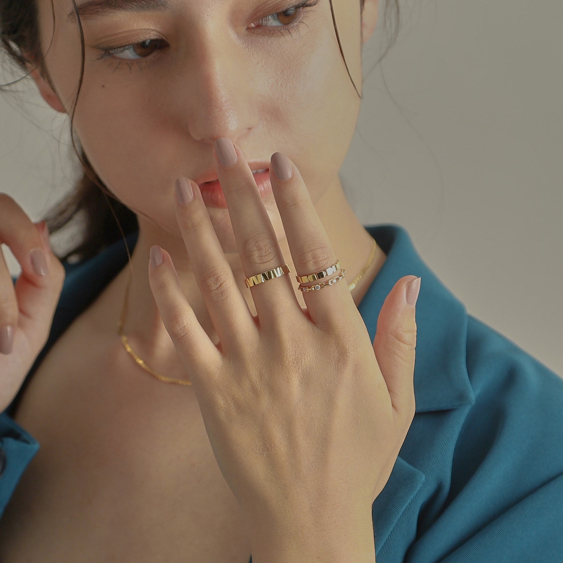 ココシュニック COCOSHNIK K18ダイヤモンド ロングカットアズキチェーン リング (イエローゴールド(104)) イエローゴールド(104)