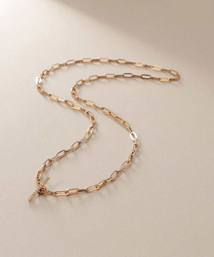 ココシュニック COCOSHNIK K10ダイヤモンド 中空プリムダイヤバー ネックレス (アイボリー(104)) アイボリー(104)