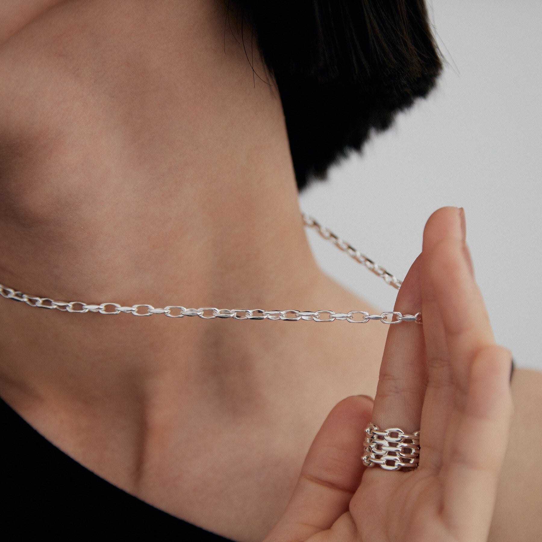 ココシュニック オンキッチュ COCOSHNIK ONKITSCH シルバー デザインチェーン ニュアンスケーブルネックレス(38cm) (シルバー(600)) シルバー(600)