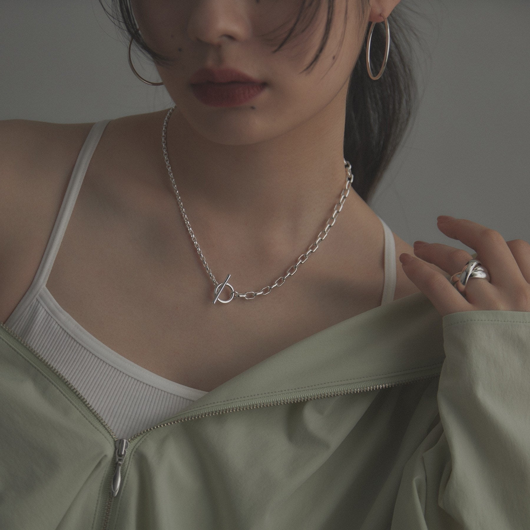 ココシュニック オンキッチュ COCOSHNIK ONKITSCH シルバー ミックスネックレス ドームチェーンマンテルネックレス シルバー(600)