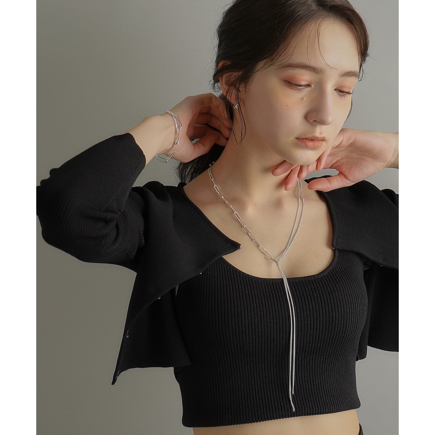 ココシュニック オンキッチュ COCOSHNIK ONKITSCH シルバー ミックスチェーン フラット カーブスルー ブレスレット シルバー(600)