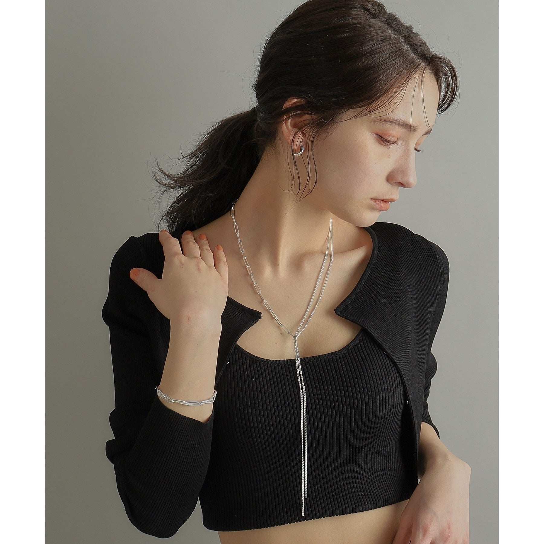 ココシュニック オンキッチュ COCOSHNIK ONKITSCH シルバー ミックスチェーン フラット カーブスルー ブレスレット シルバー(600)