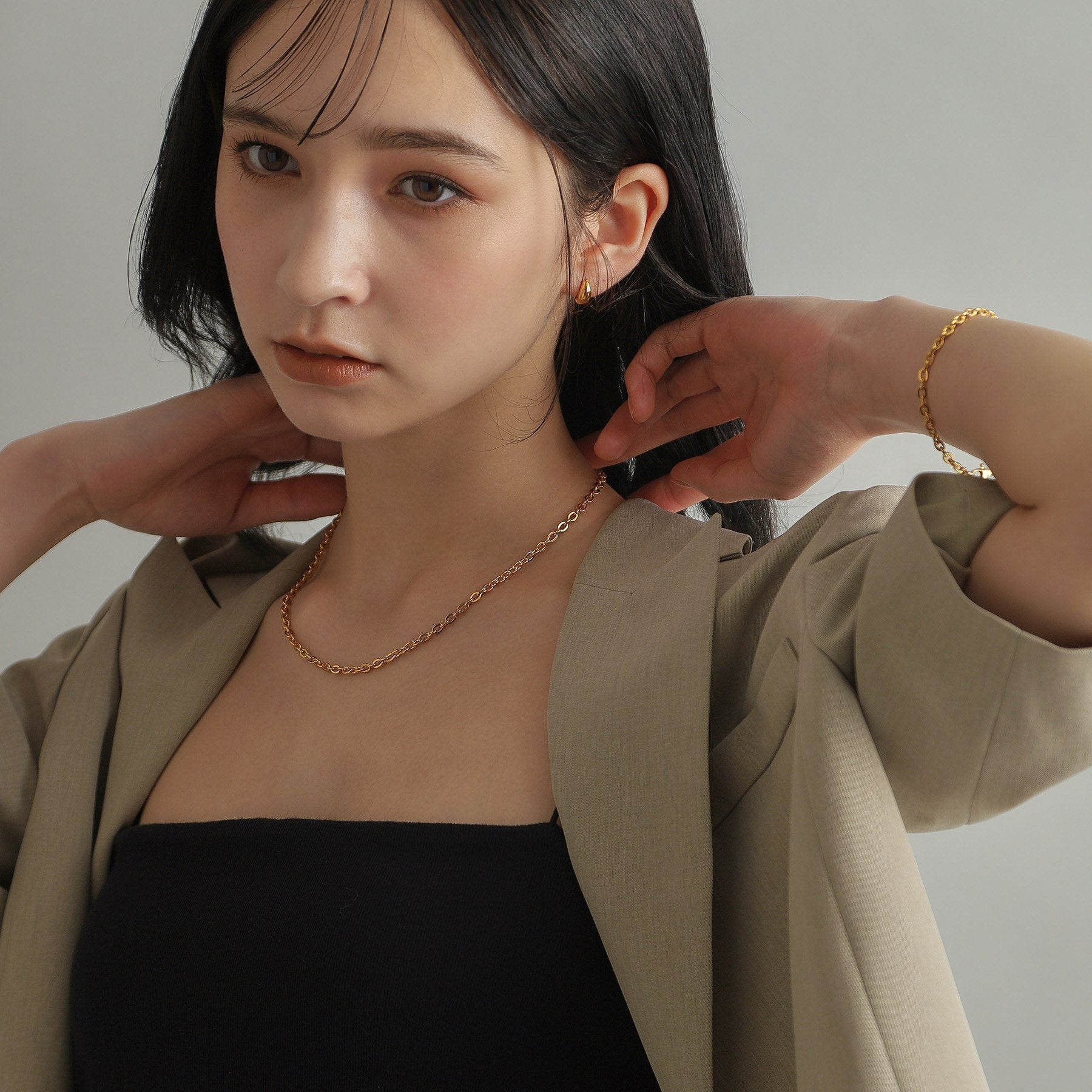 ココシュニック オンキッチュ COCOSHNIK ONKITSCH シルバー デザインチェーン フラットオーバルボールリンクネックレス GP (ゴールド(600)) ゴールド(600)