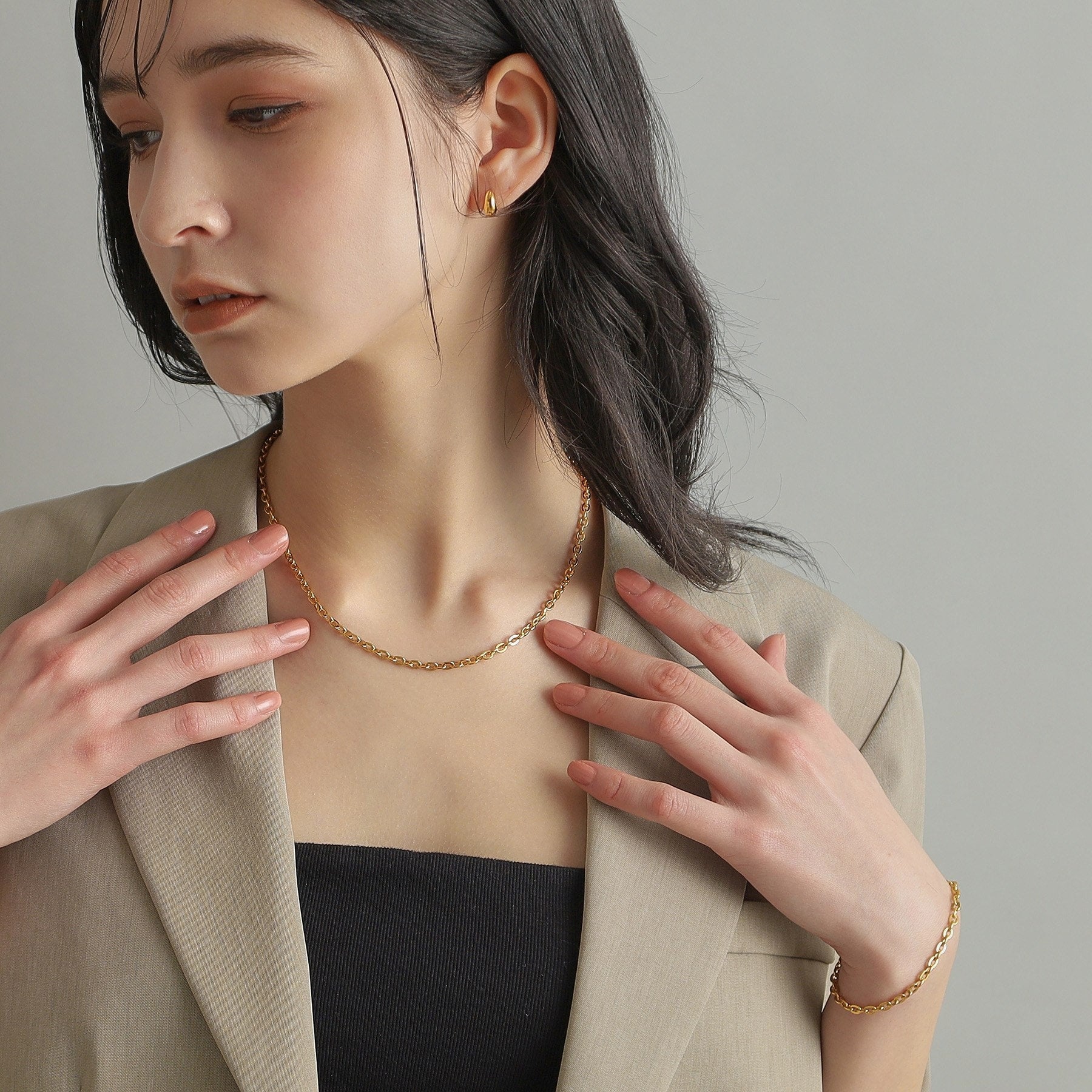 ココシュニック オンキッチュ COCOSHNIK ONKITSCH シルバー デザインチェーン フラットオーバルボールリンクネックレス GP (ゴールド(600)) ゴールド(600)