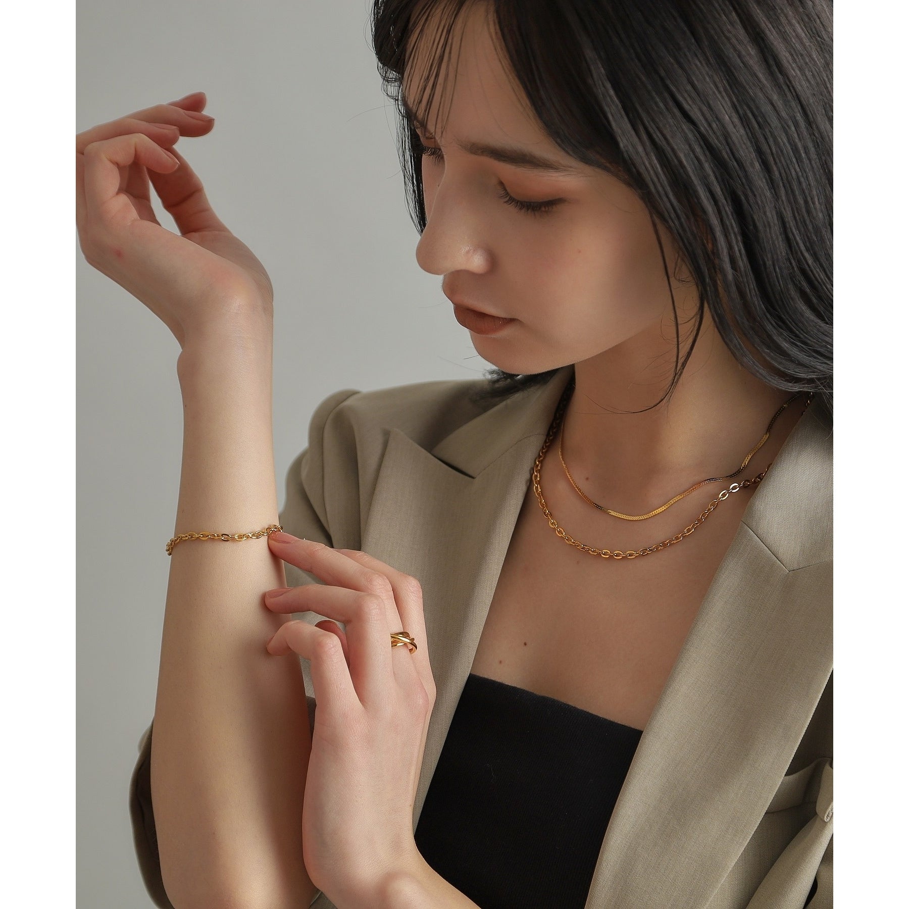 ココシュニック オンキッチュ COCOSHNIK ONKITSCH シルバー デザインチェーン フラットオーバルボールリンクネックレス GP (ゴールド(600)) ゴールド(600)