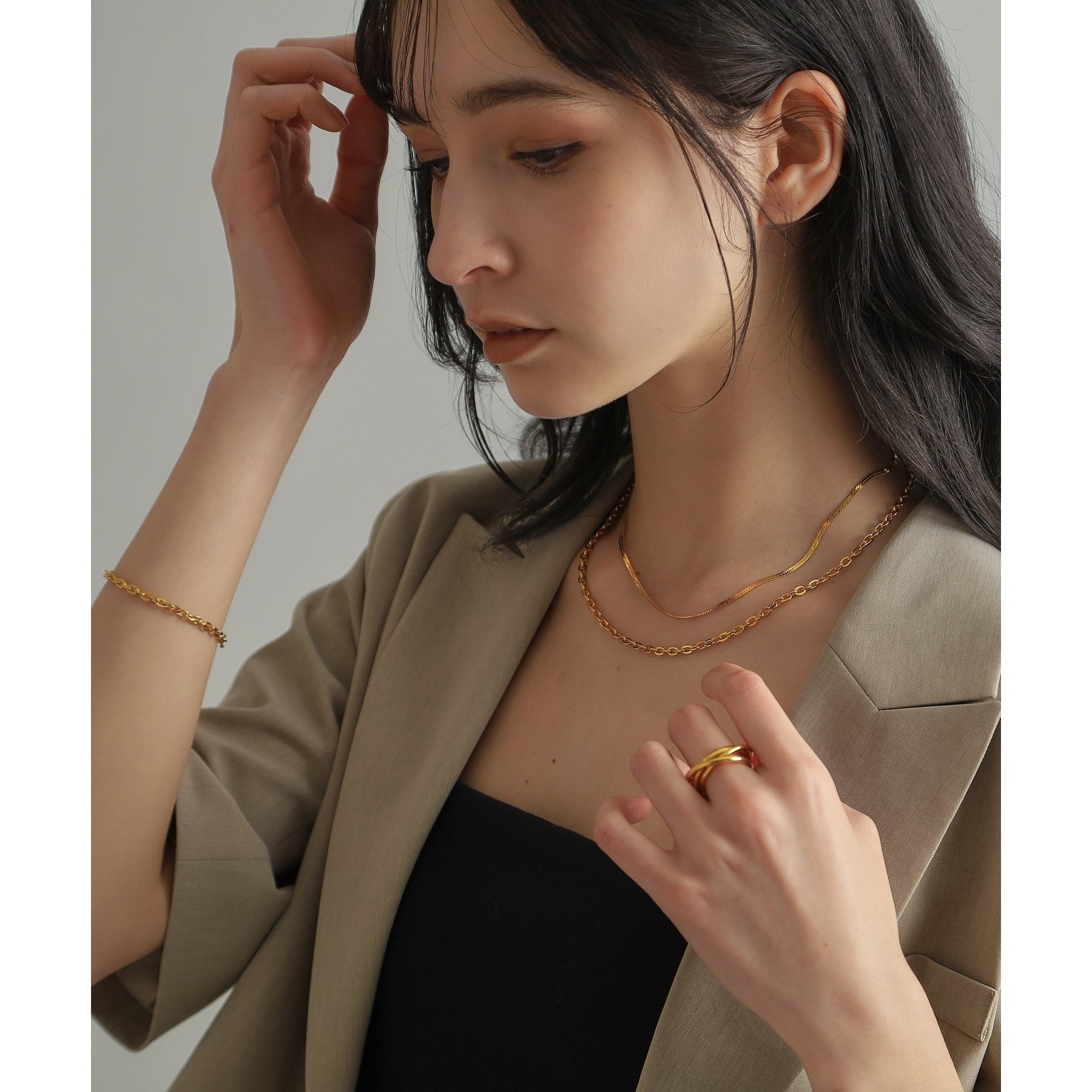 ココシュニック オンキッチュ COCOSHNIK ONKITSCH シルバー デザインチェーン フラットオーバルボールリンクネックレス GP (ゴールド(600)) ゴールド(600)