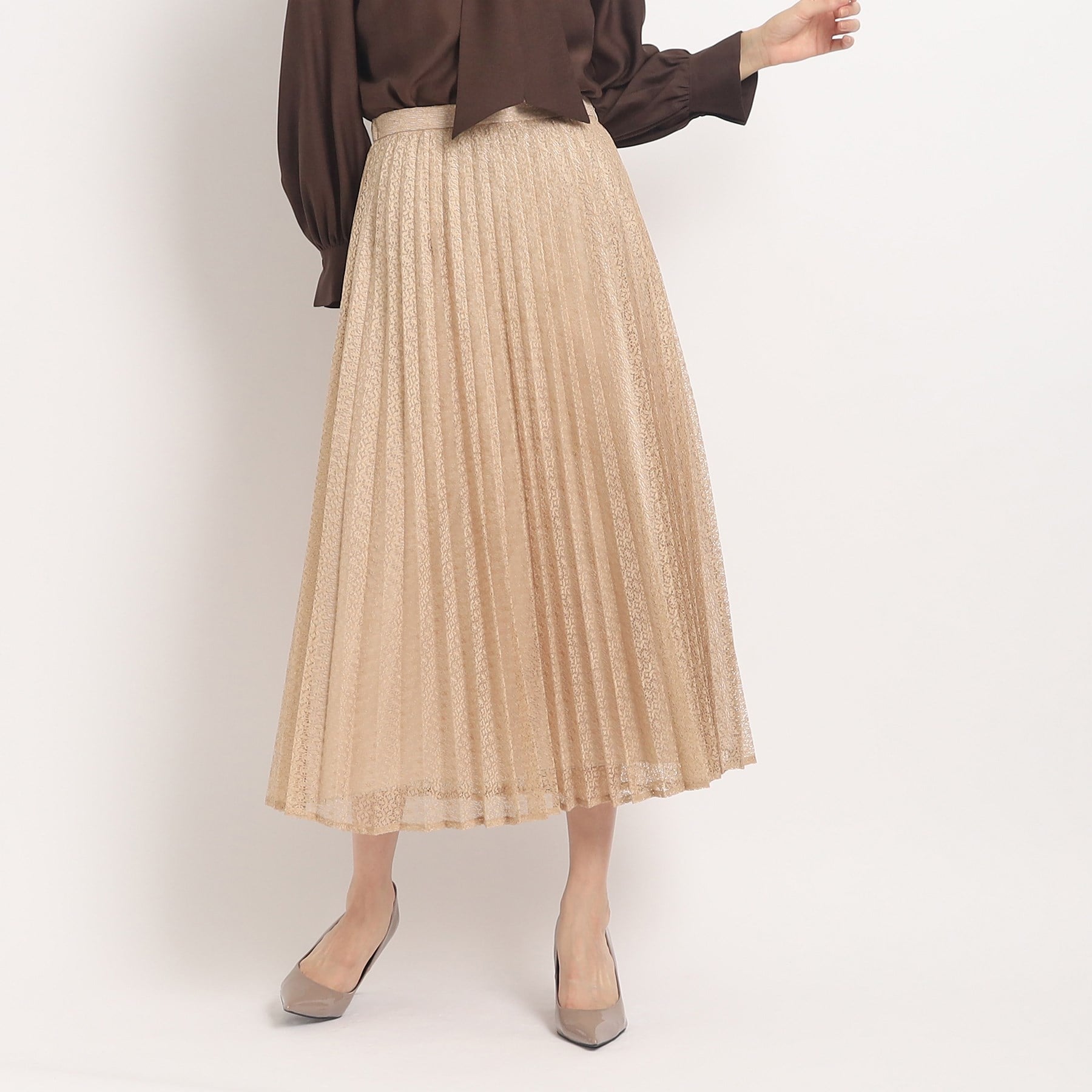 クードシャンス COUP DE CHANCE 【洗える/着回し◎】着映える!華やぐレースプリーツスカート (ベージュ(052)) ベージュ(052)
