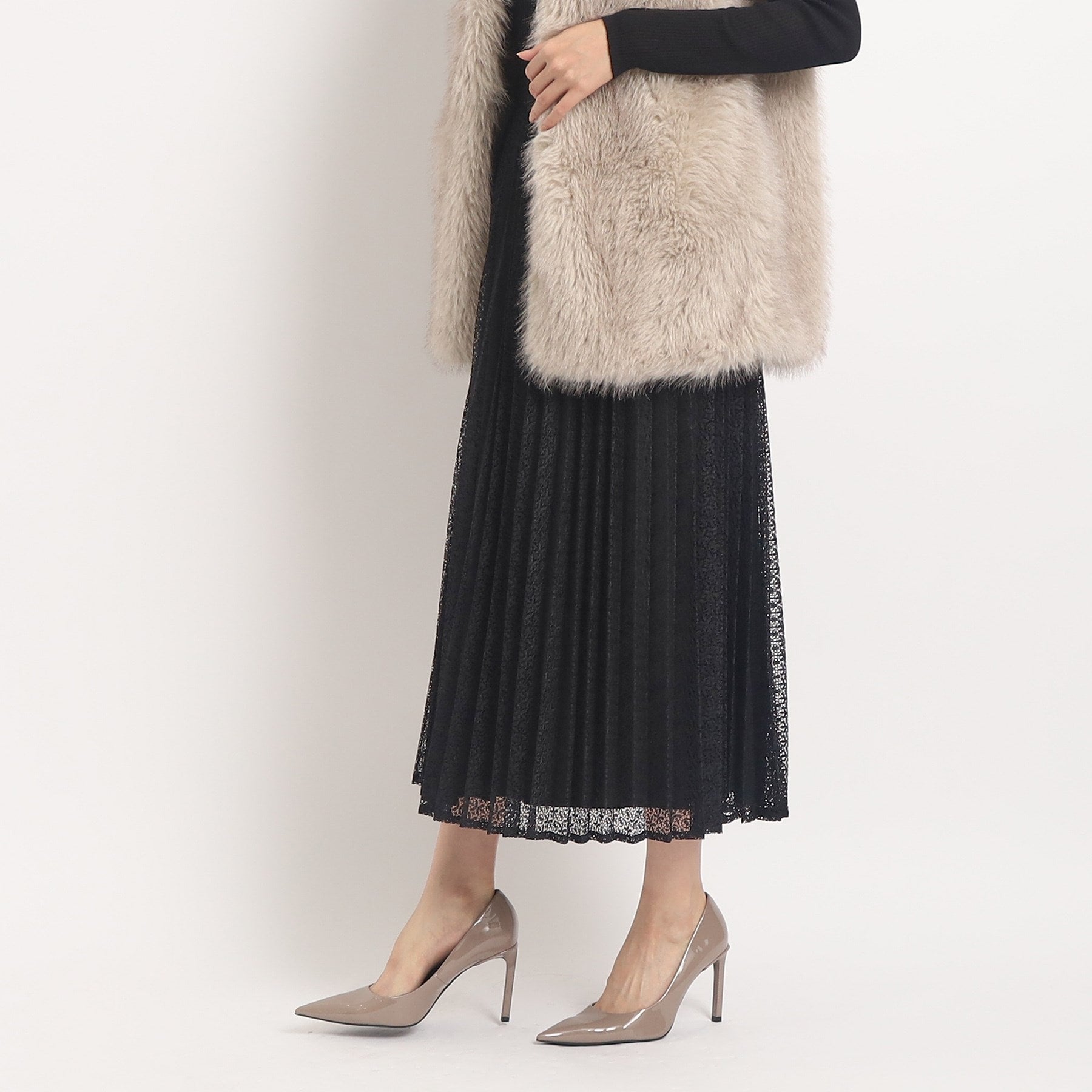 クードシャンス COUP DE CHANCE 【洗える/着回し◎】着映える!華やぐレースプリーツスカート (ベージュ(052)) ベージュ(052)