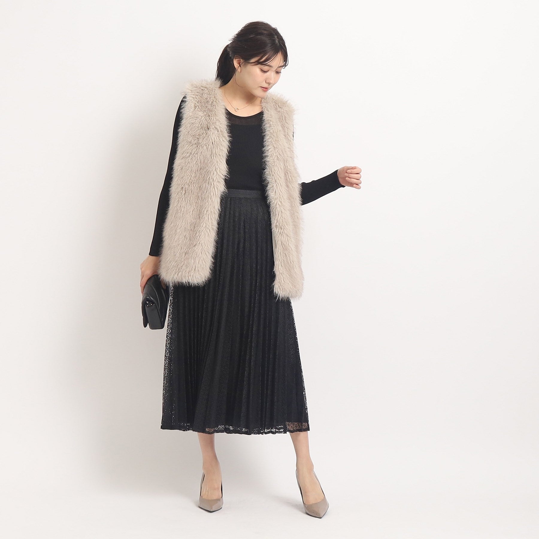 クードシャンス COUP DE CHANCE 【洗える/着回し◎】着映える!華やぐレースプリーツスカート (ベージュ(052)) ベージュ(052)