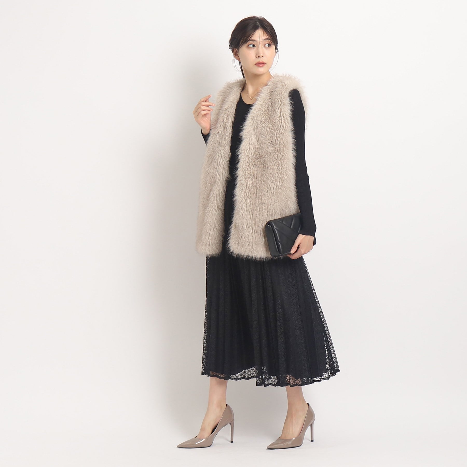 クードシャンス COUP DE CHANCE 【洗える/着回し◎】着映える!華やぐレースプリーツスカート (ベージュ(052)) ベージュ(052)