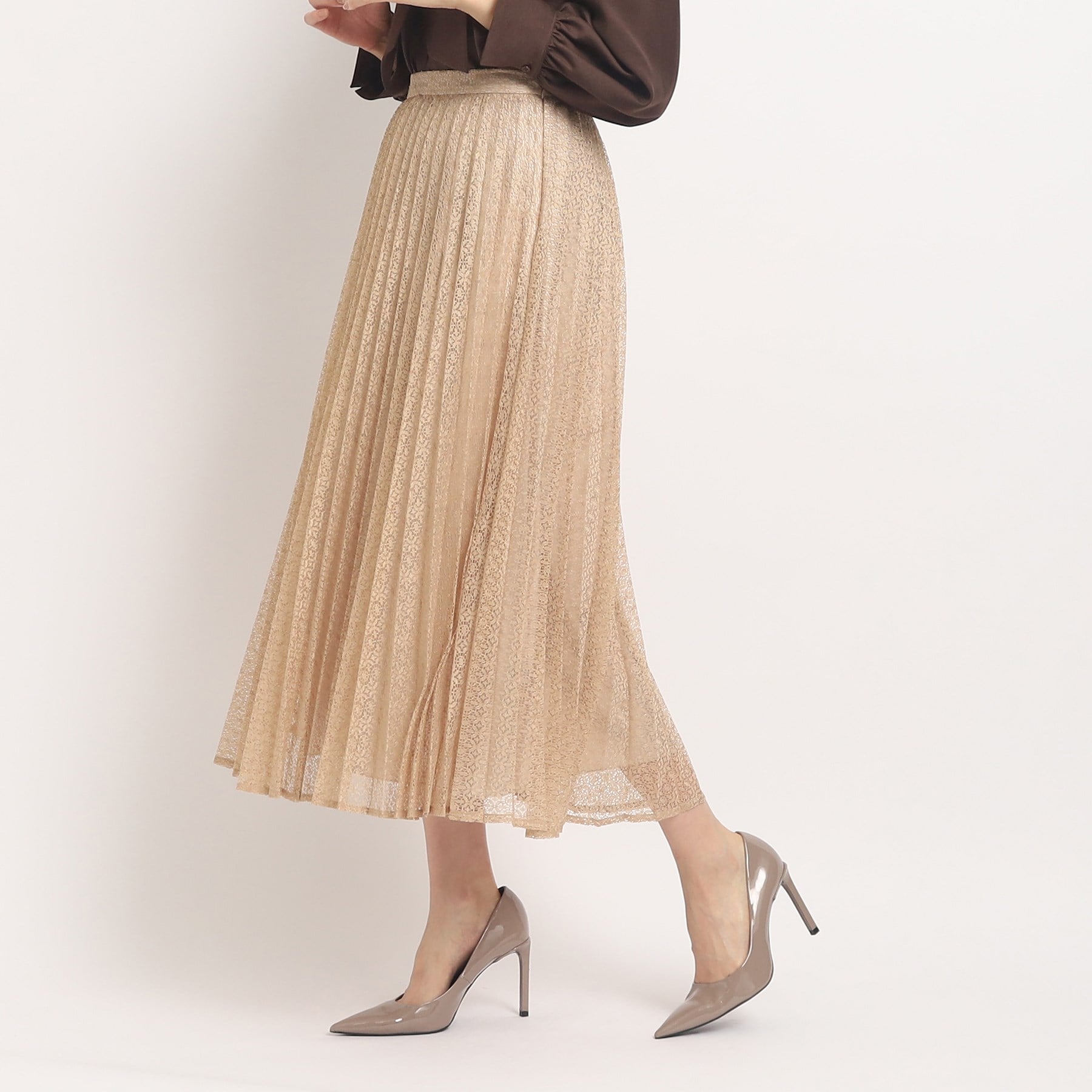 クードシャンス COUP DE CHANCE 【洗える/着回し◎】着映える!華やぐレースプリーツスカート (ベージュ(052)) ベージュ(052)