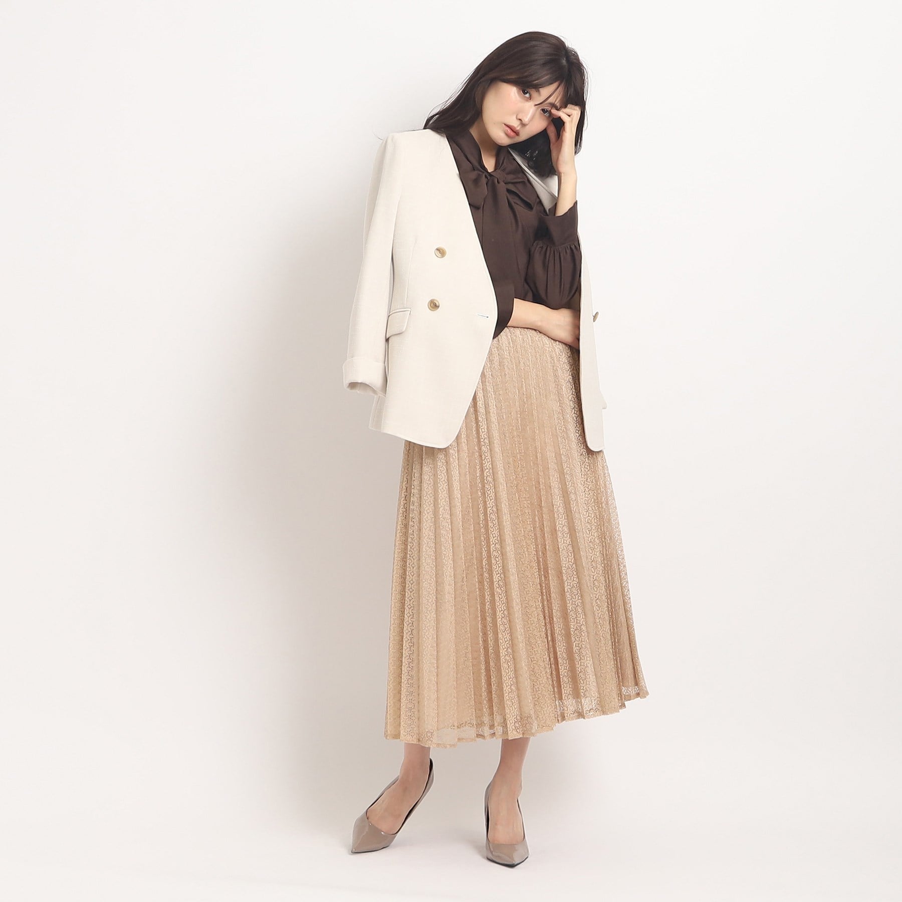 クードシャンス COUP DE CHANCE 【洗える/着回し◎】着映える!華やぐレースプリーツスカート (ベージュ(052)) ベージュ(052)