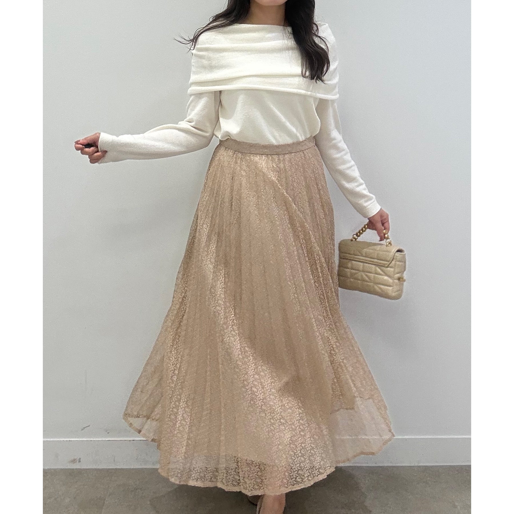 クードシャンス COUP DE CHANCE 【洗える/着回し◎】着映える!華やぐレースプリーツスカート (ベージュ(052)) ベージュ(052)