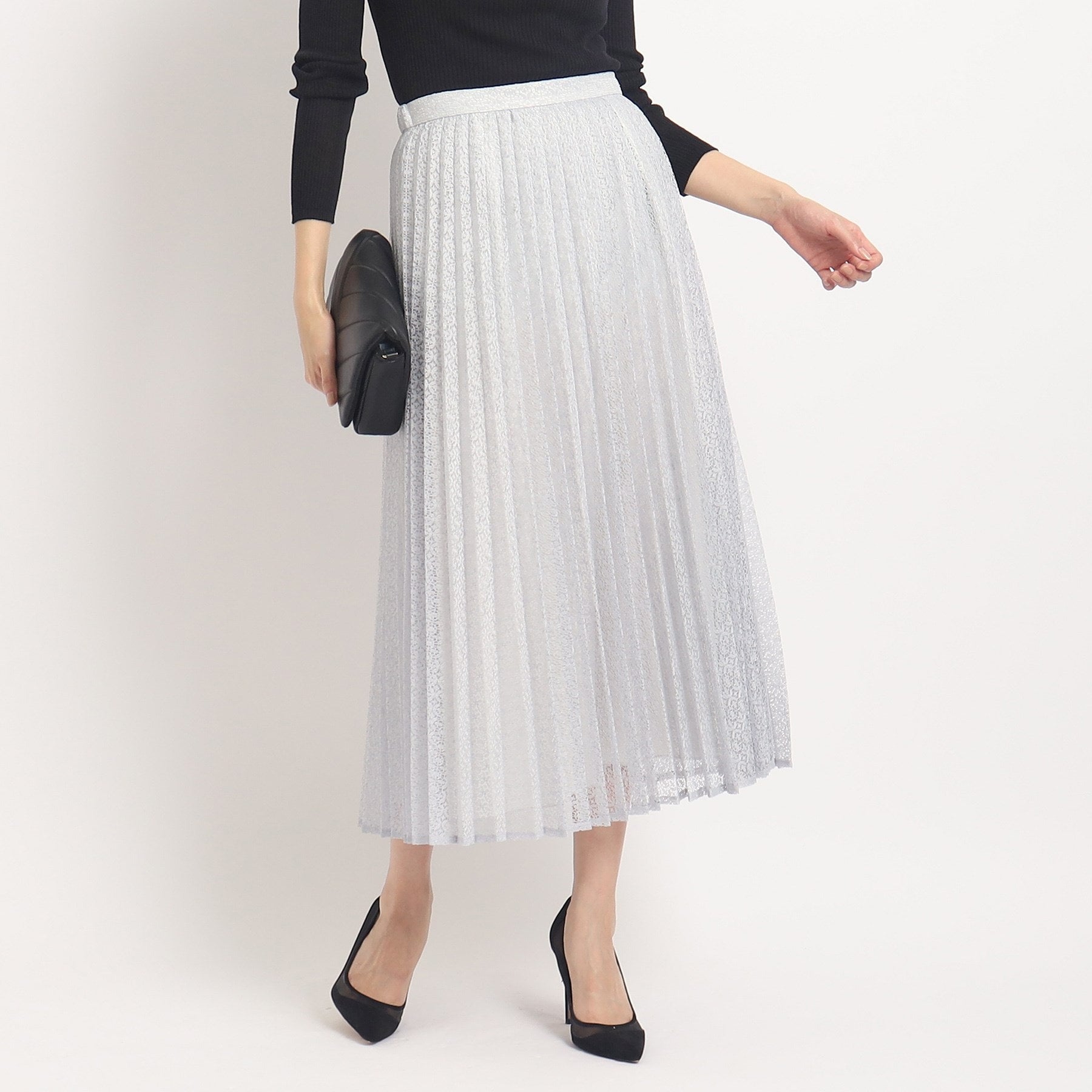 クードシャンス COUP DE CHANCE 【洗える/着回し◎】着映える!華やぐレースプリーツスカート (ライトグレー(011)) ライトグレー(011)