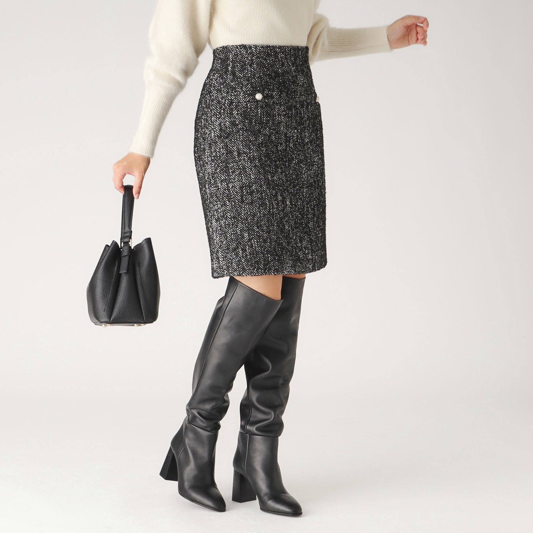 クードシャンス COUP DE CHANCE 【日本製】大人フェミニンなツイードのミニスカート (ブラック(419)) ブラック(419)