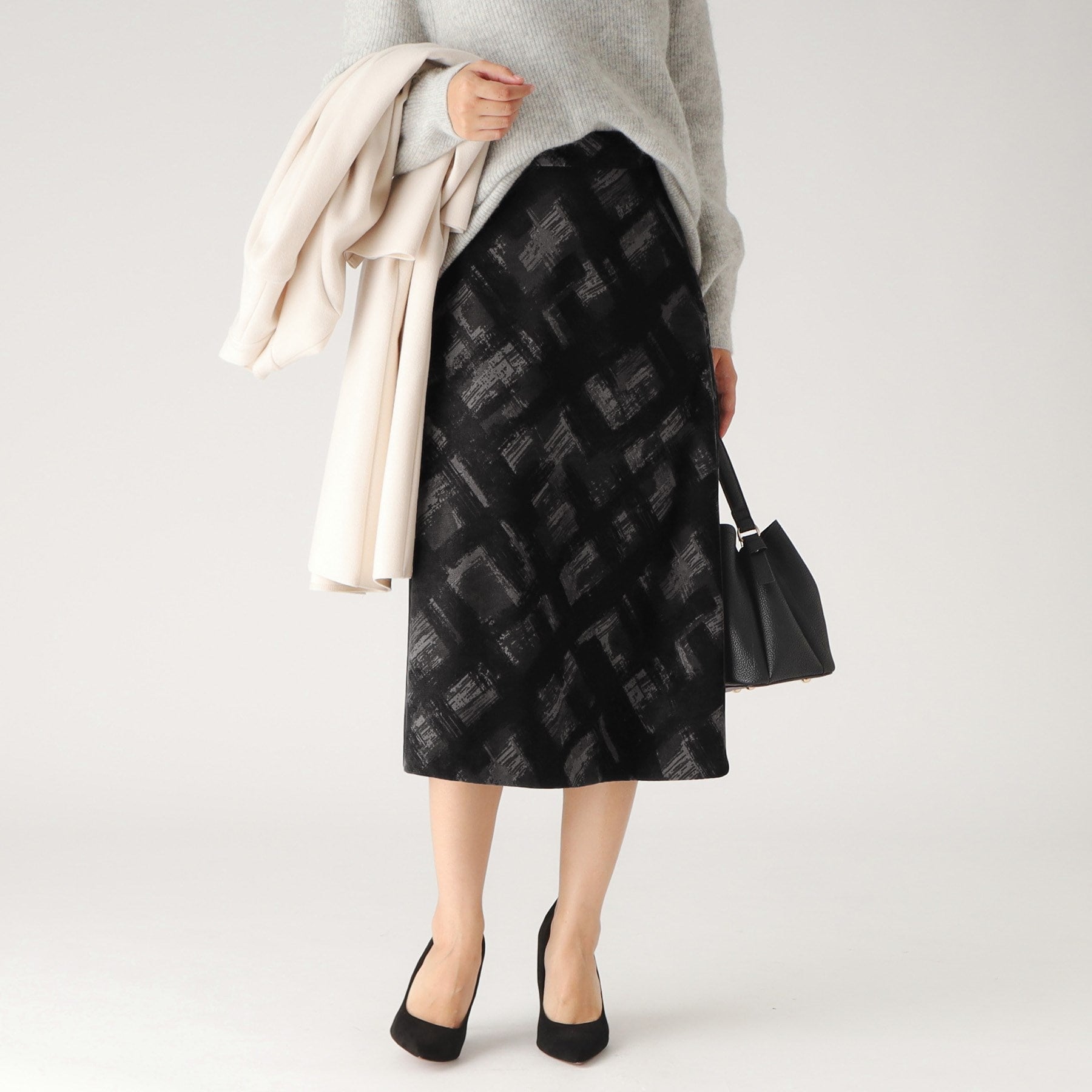 クードシャンス COUP DE CHANCE 【日本製/洗える/ウエストゴム入り】オンオフ着回し◎シャドーチェック柄スカート (ネイビー(194)) ネイビー(194)