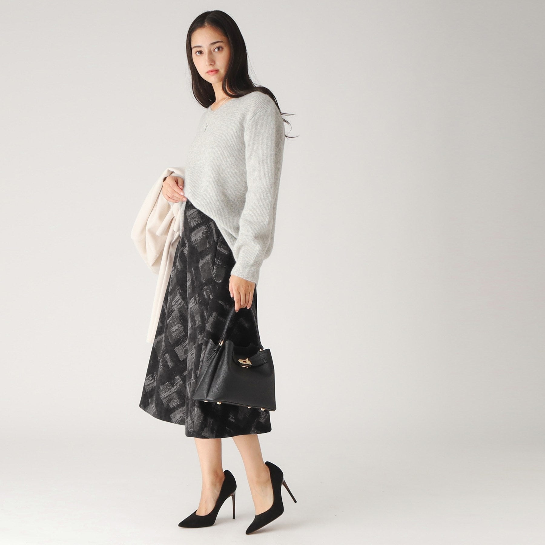 クードシャンス COUP DE CHANCE 【日本製/洗える/ウエストゴム入り】オンオフ着回し◎シャドーチェック柄スカート (ネイビー(194)) ネイビー(194)