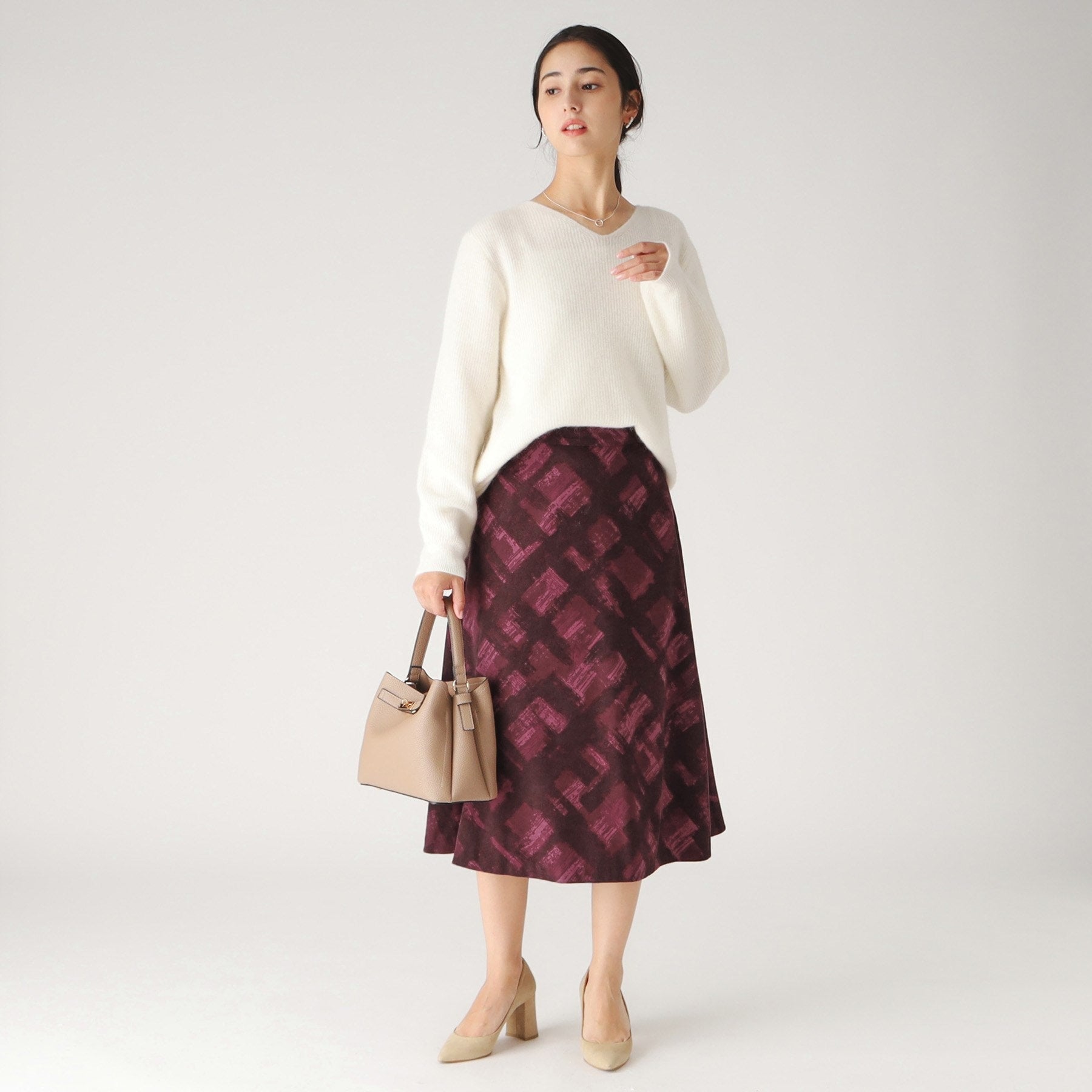 クードシャンス COUP DE CHANCE 【日本製/洗える/ウエストゴム入り】オンオフ着回し◎シャドーチェック柄スカート (ネイビー(194)) ネイビー(194)