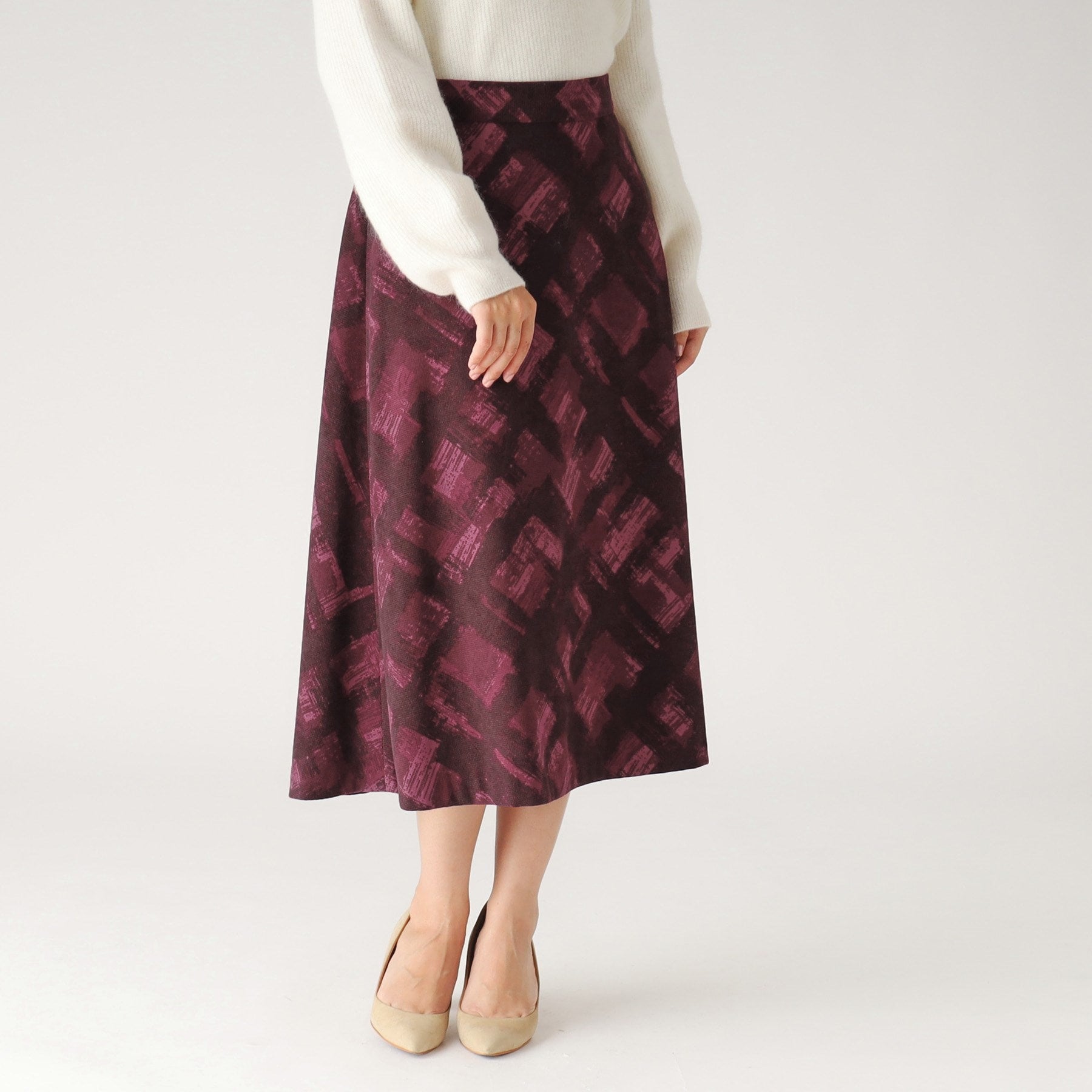 クードシャンス COUP DE CHANCE 【日本製/洗える/ウエストゴム入り】オンオフ着回し◎シャドーチェック柄スカート (ネイビー(194)) ネイビー(194)