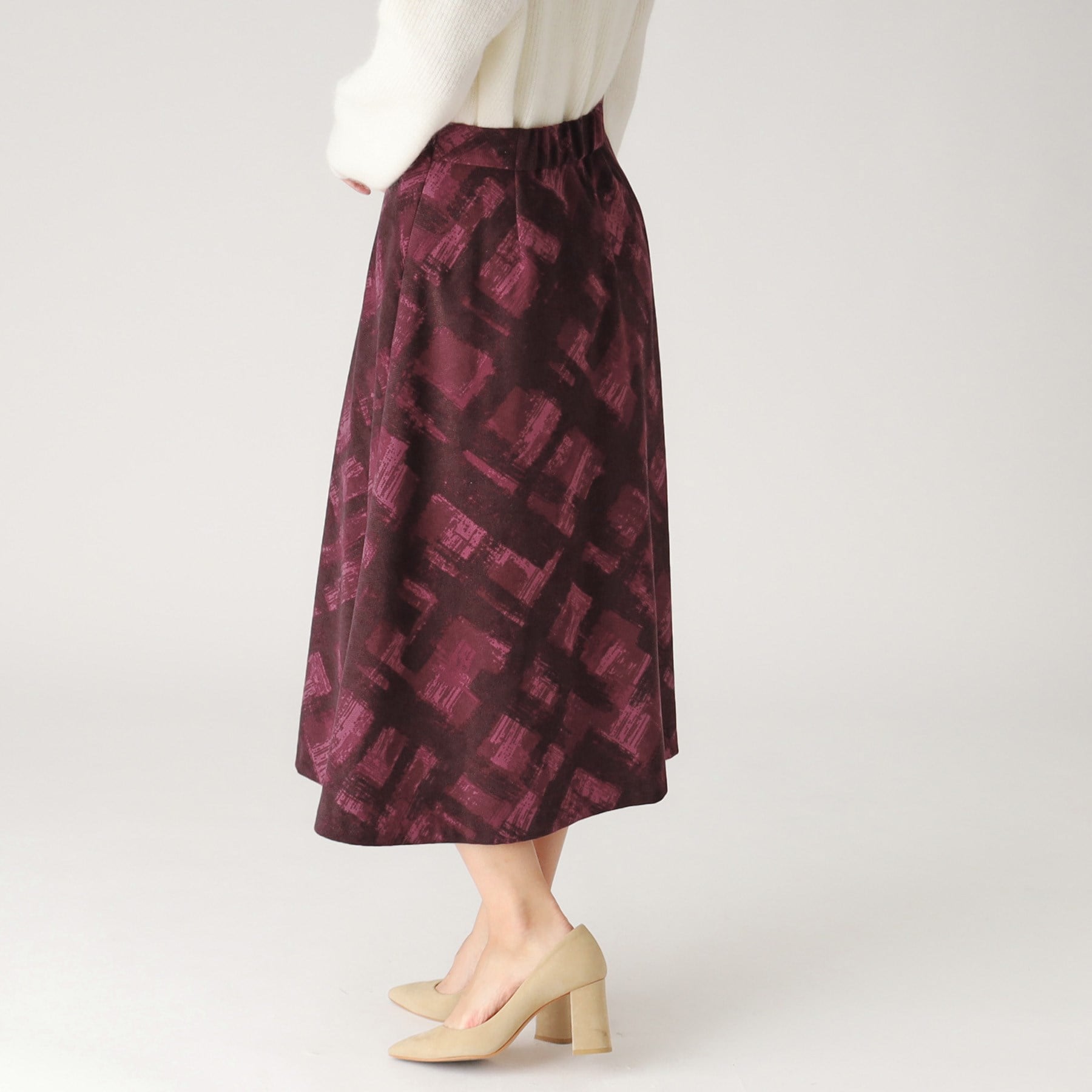 クードシャンス COUP DE CHANCE 【日本製/洗える/ウエストゴム入り】オンオフ着回し◎シャドーチェック柄スカート (ネイビー(194)) ネイビー(194)