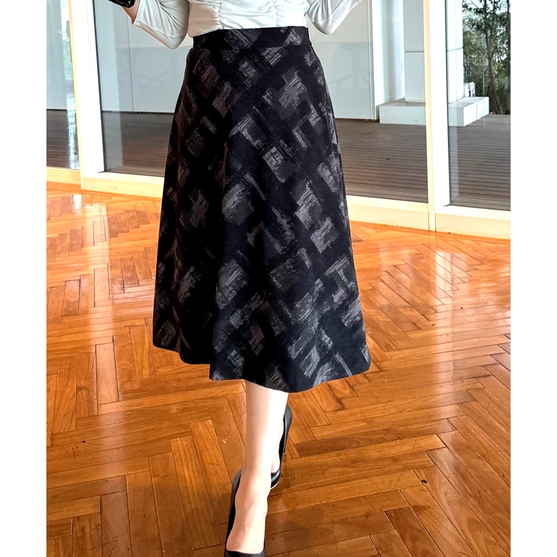 クードシャンス COUP DE CHANCE 【日本製/洗える/ウエストゴム入り】オンオフ着回し◎シャドーチェック柄スカート (ネイビー(194)) ネイビー(194)