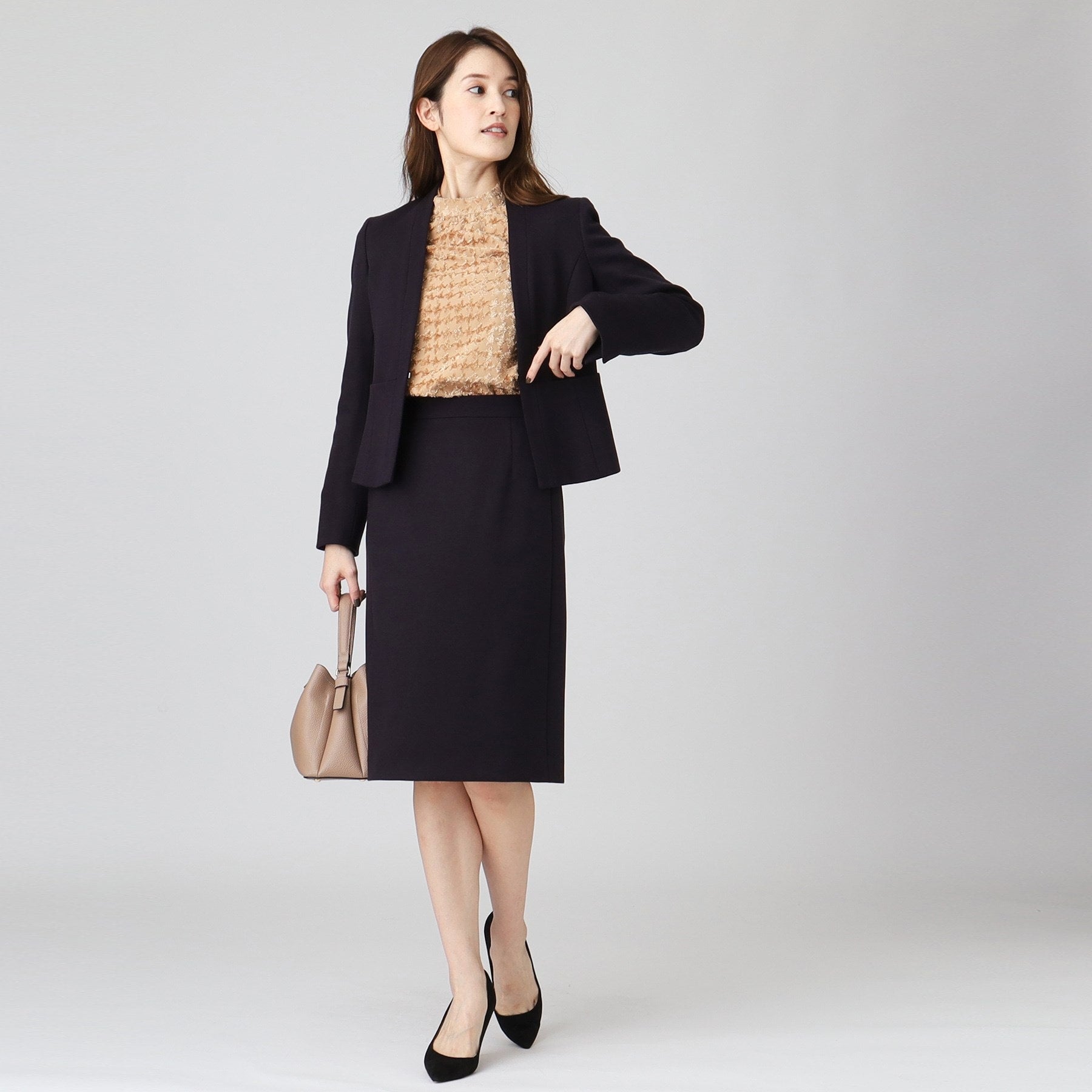 クードシャンス COUP DE CHANCE 【日本製/伸縮性/穿き心地◎/通勤/セットアップ可】お仕事におすすめ!細見えタイトスカート (ネイビー(094)) ネイビー(094)