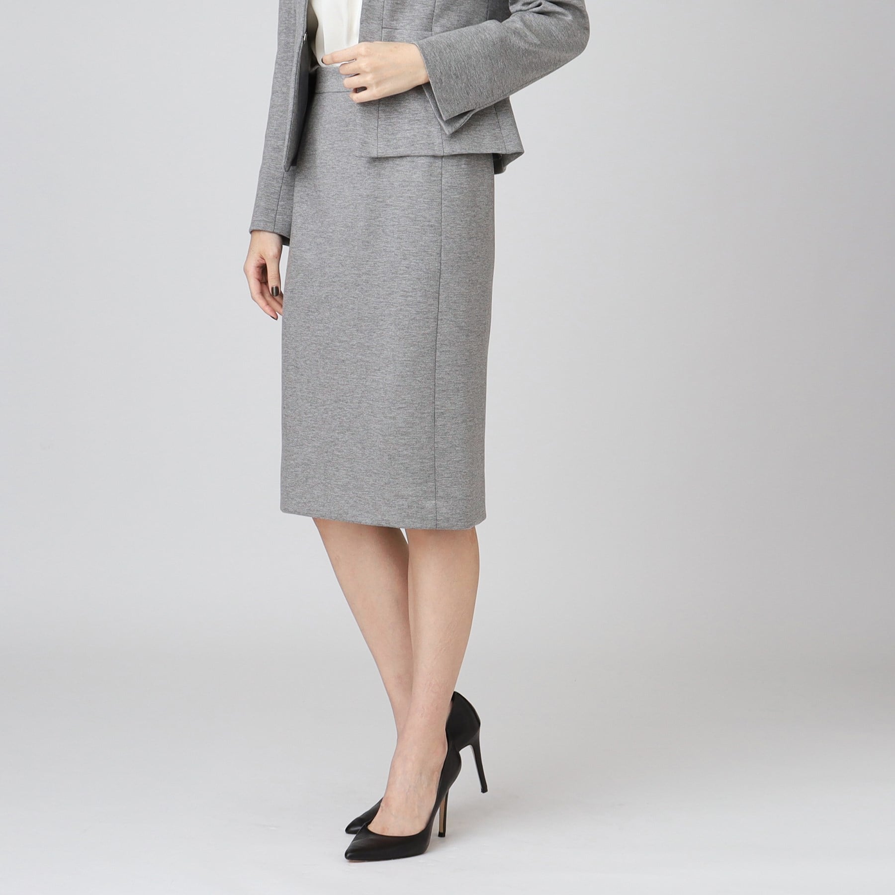 クードシャンス COUP DE CHANCE 【日本製/伸縮性/穿き心地◎/通勤/セットアップ可】お仕事におすすめ!細見えタイトスカート (グレー(912)) グレー(912)