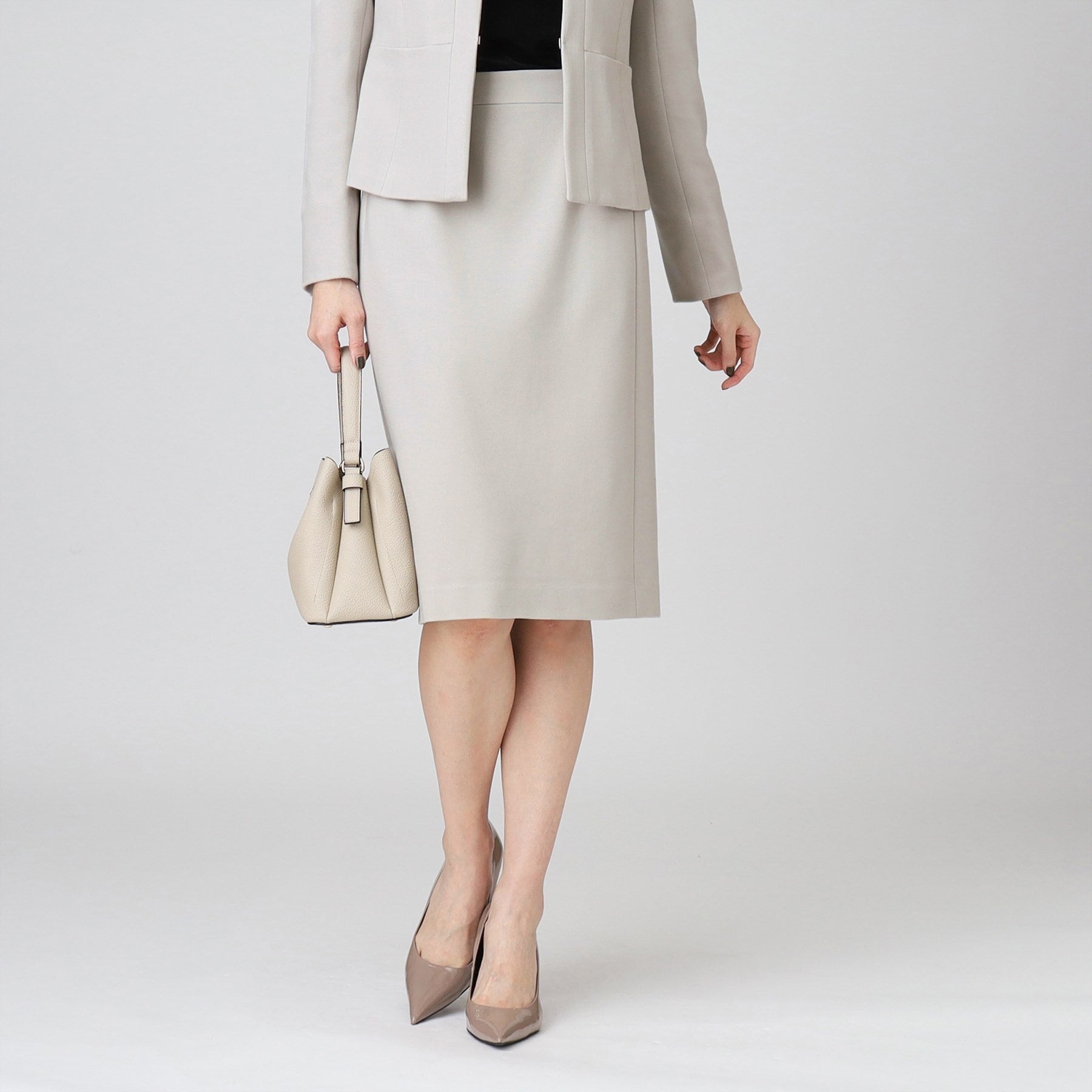 クードシャンス COUP DE CHANCE 【日本製/伸縮性/穿き心地◎/通勤/セットアップ可】お仕事におすすめ!細見えタイトスカート (グレー(012)) グレー(012)