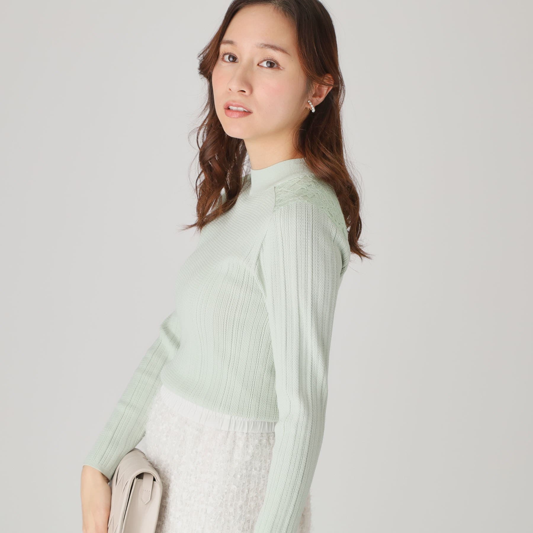 クードシャンス COUP DE CHANCE 【洗える】繊細なレースが女性らしさを演出するニットトップス (ミントグリーン(021)) ミントグリーン(021)