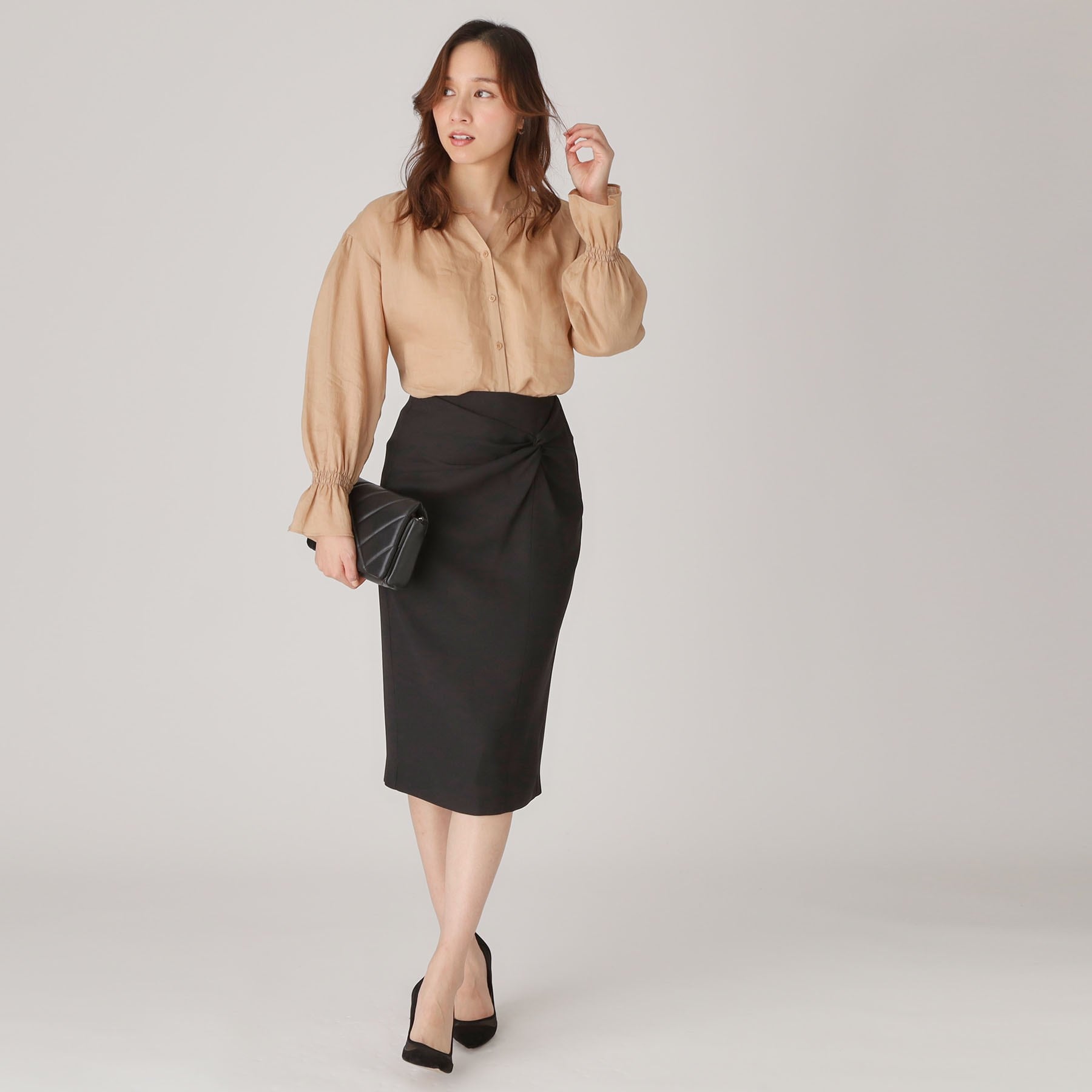 クードシャンス COUP DE CHANCE 【日本製】ドレープが美しい!ねじりデザインスカート (ブラック(019)) ブラック(019)