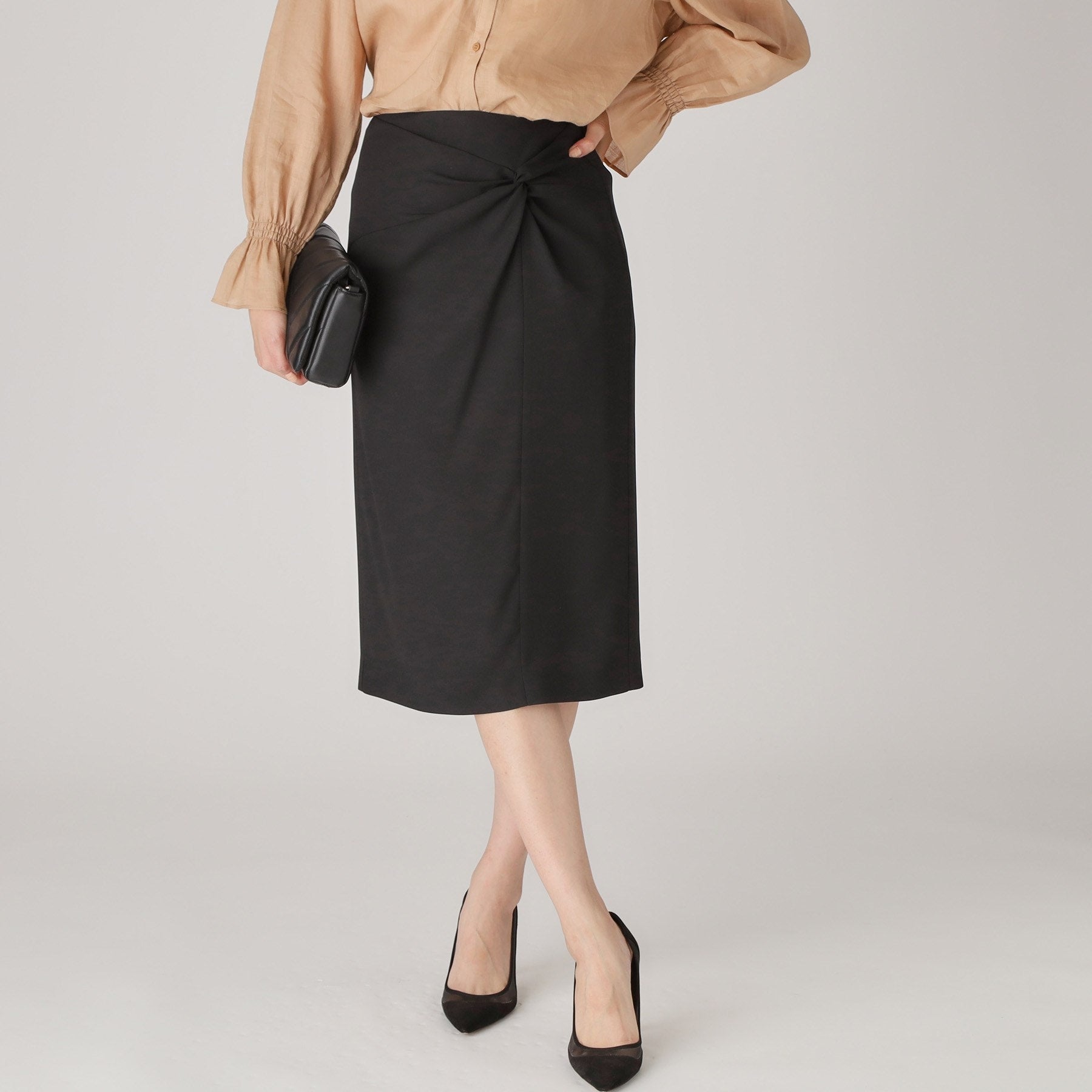 クードシャンス COUP DE CHANCE 【日本製】ドレープが美しい!ねじりデザインスカート (ブラック(019)) ブラック(019)