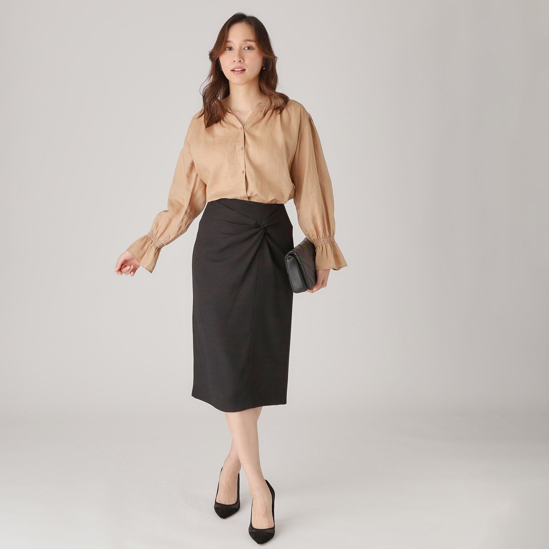 クードシャンス COUP DE CHANCE 【日本製】ドレープが美しい!ねじりデザインスカート (ブラック(019)) ブラック(019)